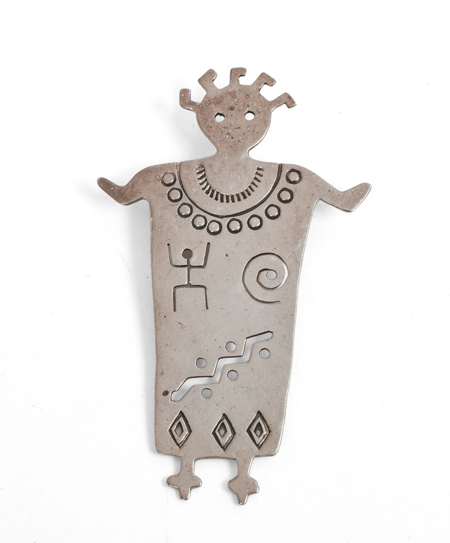 Native American Sterling Mudhead Pin.: 2.5 x 1.5 inches, 0.29 ozt.