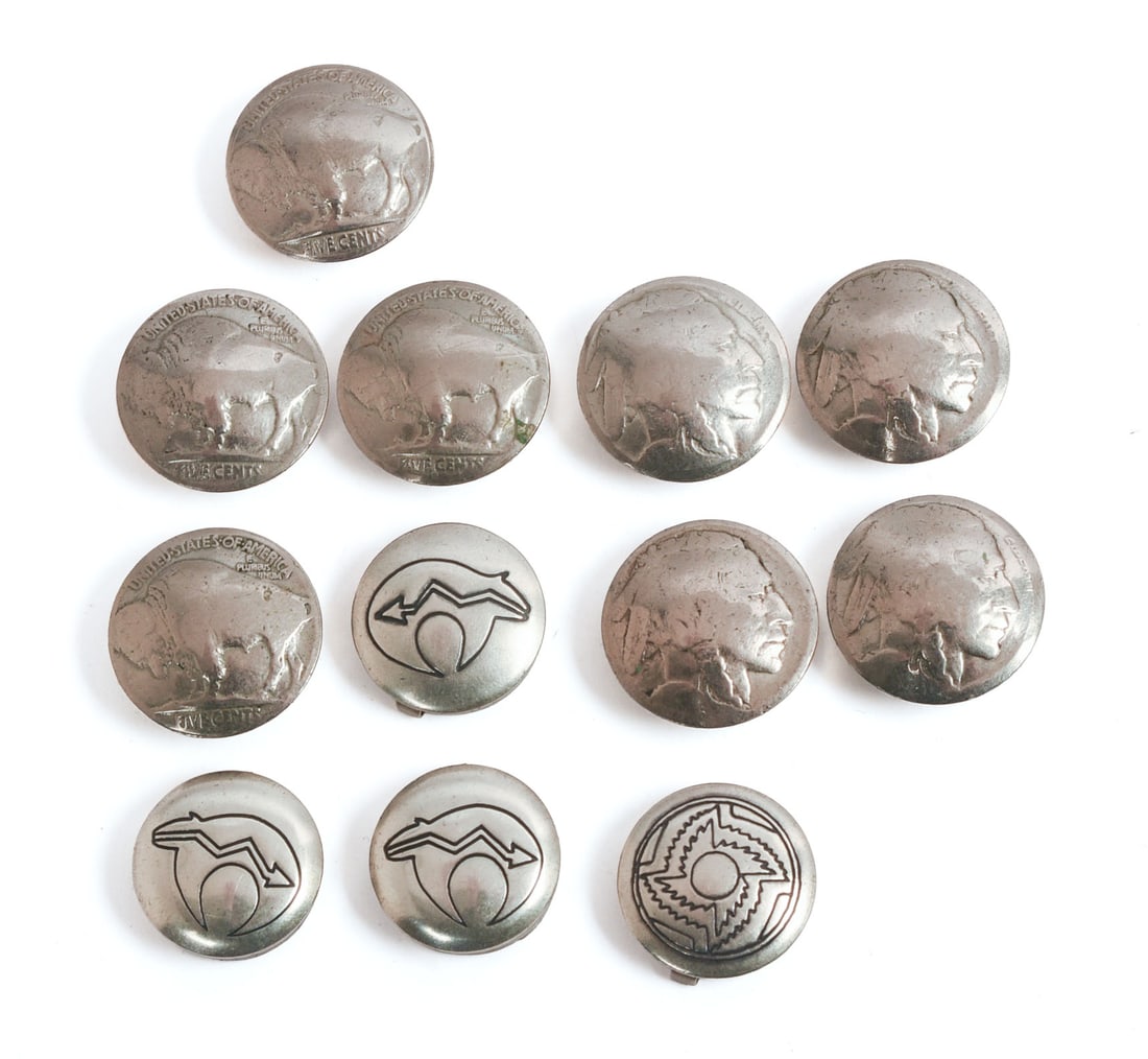Twelve Native American Sterling Button Covers. (1 of 2)