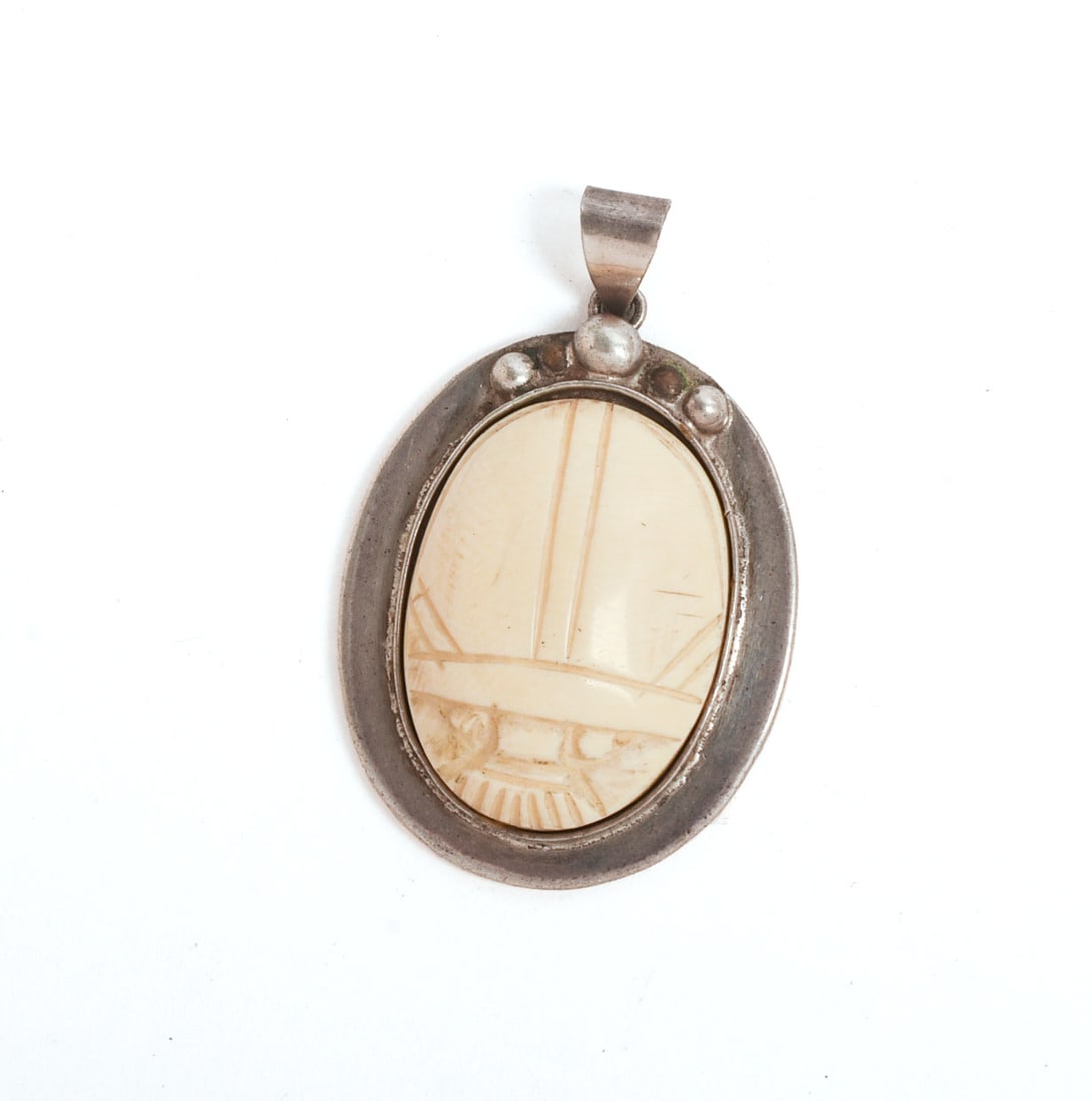 Egyptian Sterling Scarab Pendant.: 1.75 x 1.25 inches.