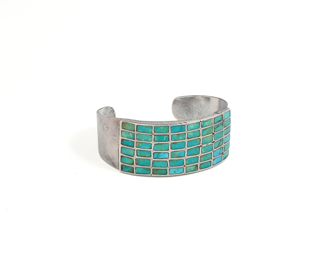 Navajo Sterling Silver and Turquoise Cuff Bracelet.: Inside diameter 2.5 inches, 2.21 ozt.