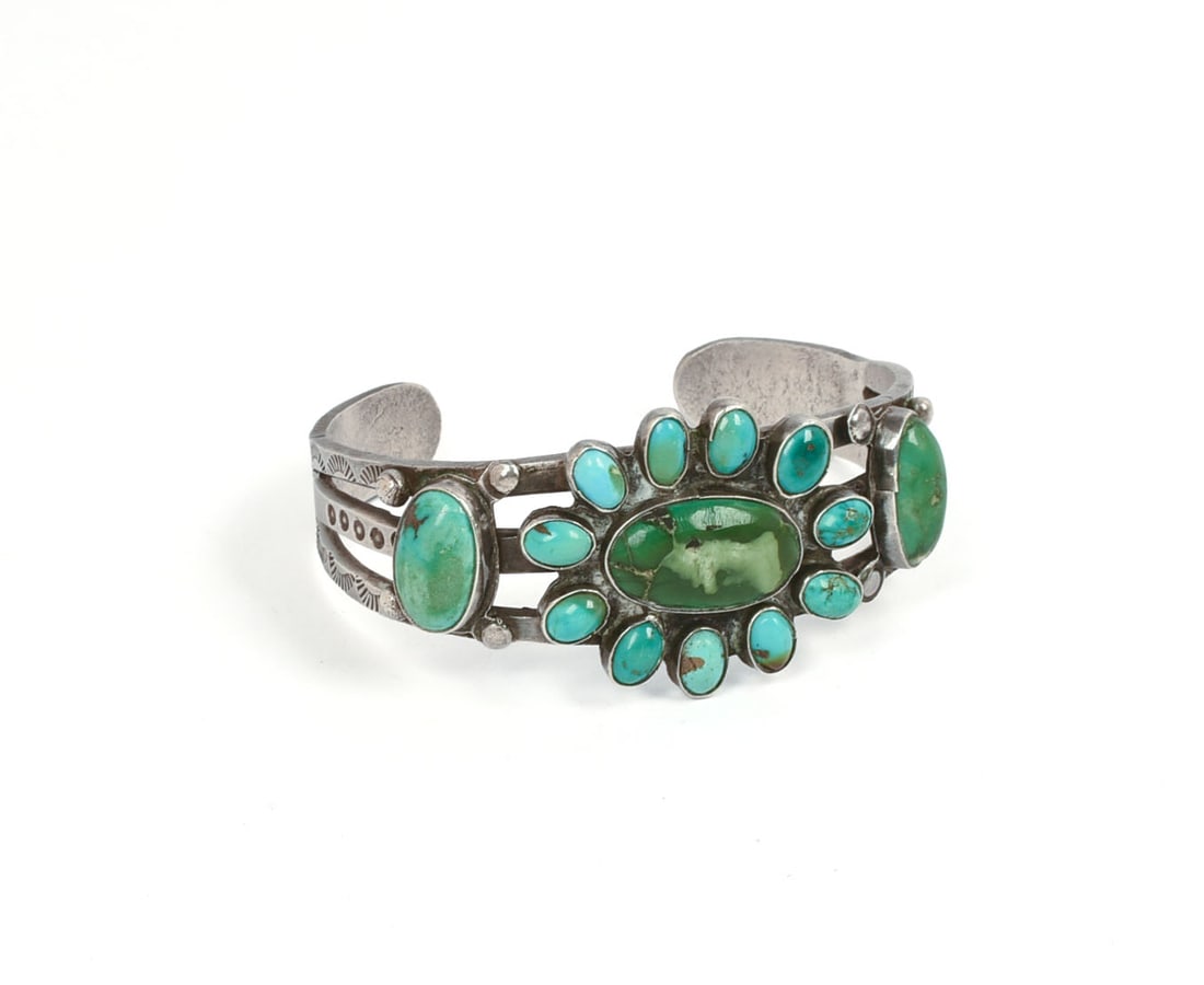 Navajo Sterling and Turquoise Cuff Bracelet. (1 of 4)
