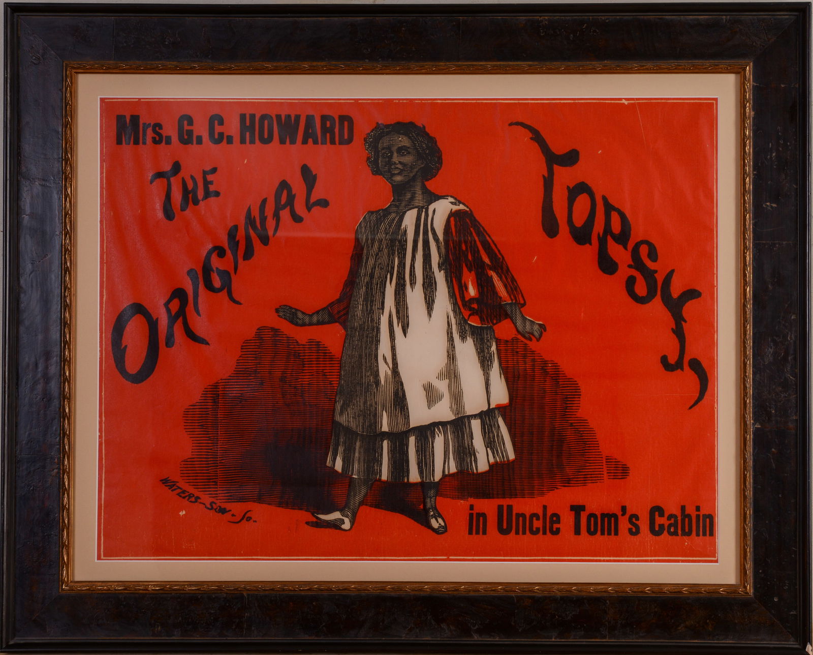 Early and Rare Uncle Tom's Cabin Advertising Poster.: Mrs. G.C. Howard, The Original Topsy. Lithograph on paper, 19.5 x 26 inches, sight. Archivally framed, 27.5 x 34 inches. In very good condition, a few light wrinkles and tears.