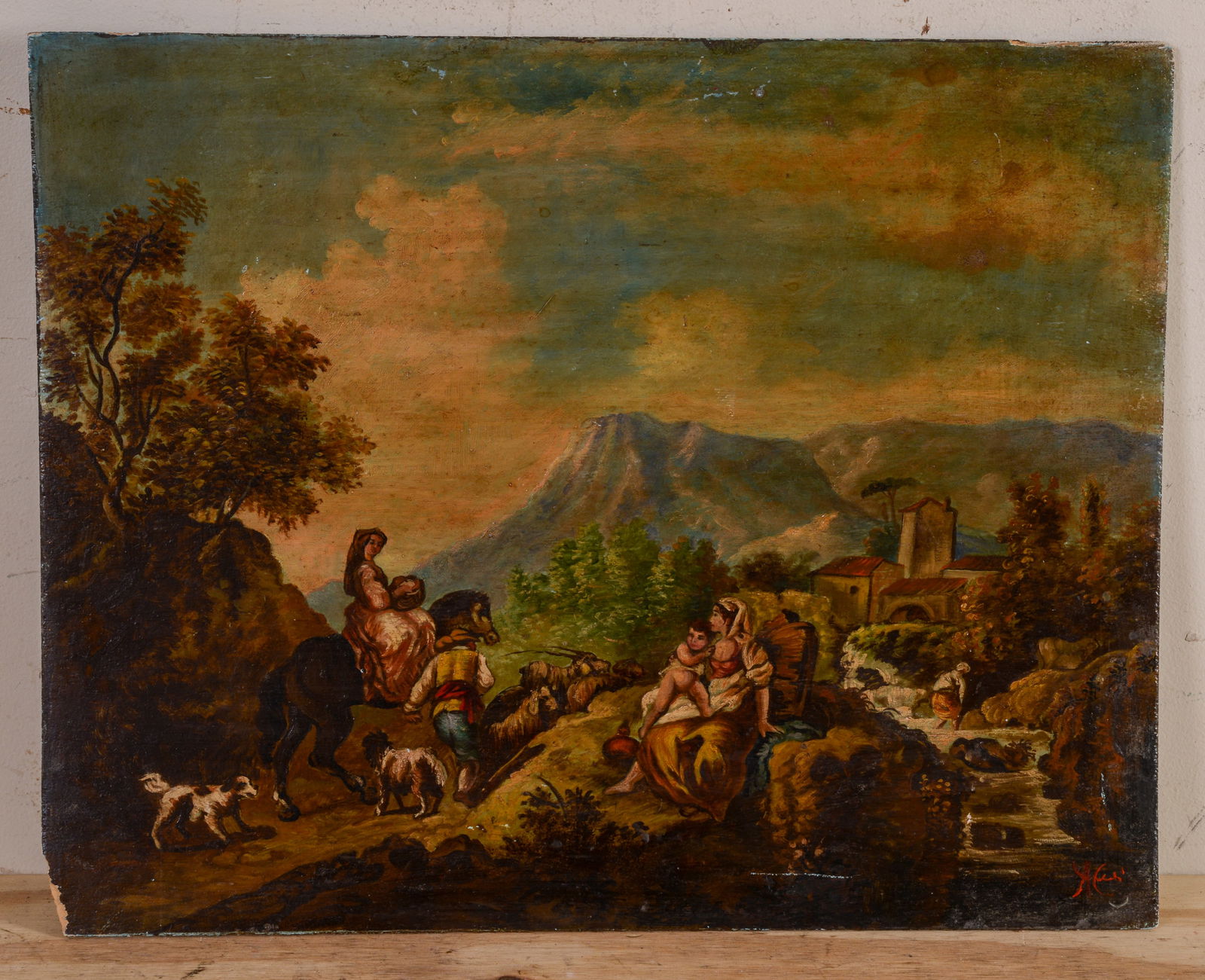 Copy of An 18th Century Continental Painting.: Oil on board, 15.5 x 19.5 inches. Some losses at edges.