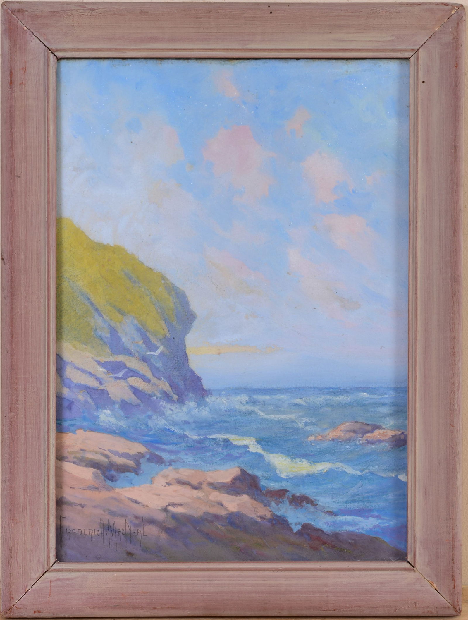Frederic MacNeal. Seaside Cliffs: Gouache on paper, 14.5 x 10.5 inches, signed ll, framed.