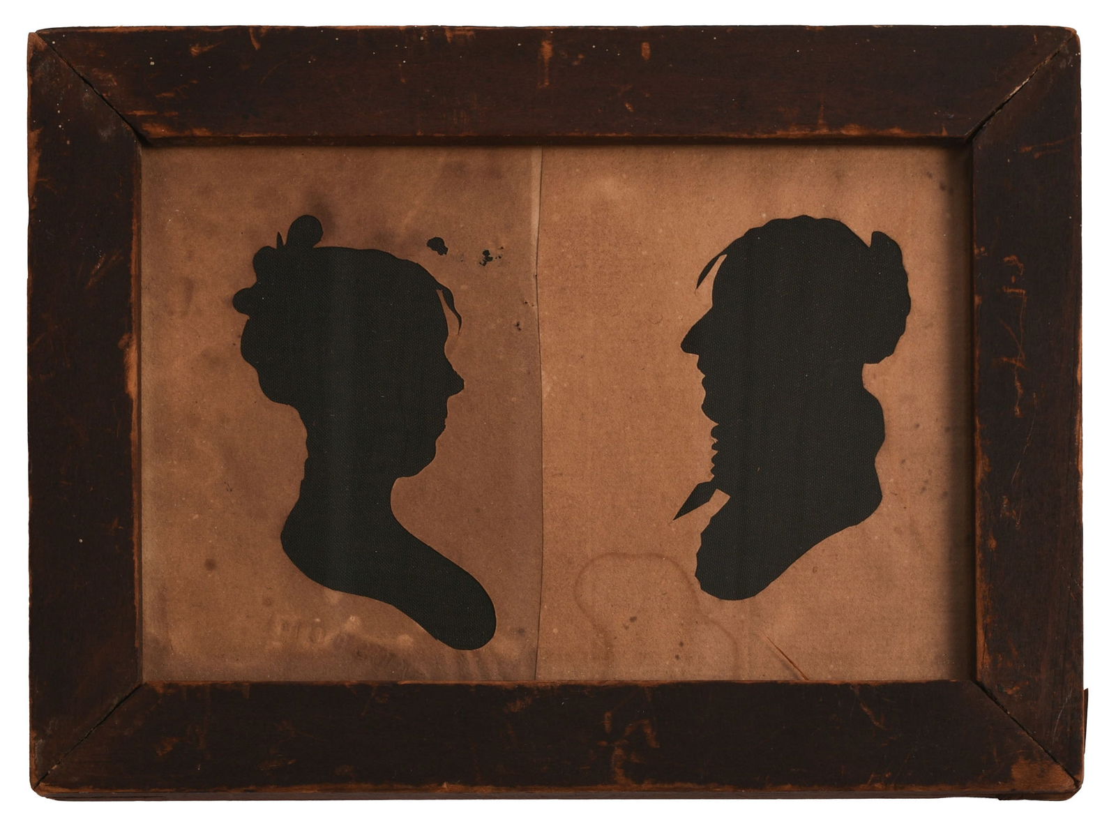 Double Peale Family Silhouette: The paper stamped MUSEUM ll, framed, 5 x 7 inches.