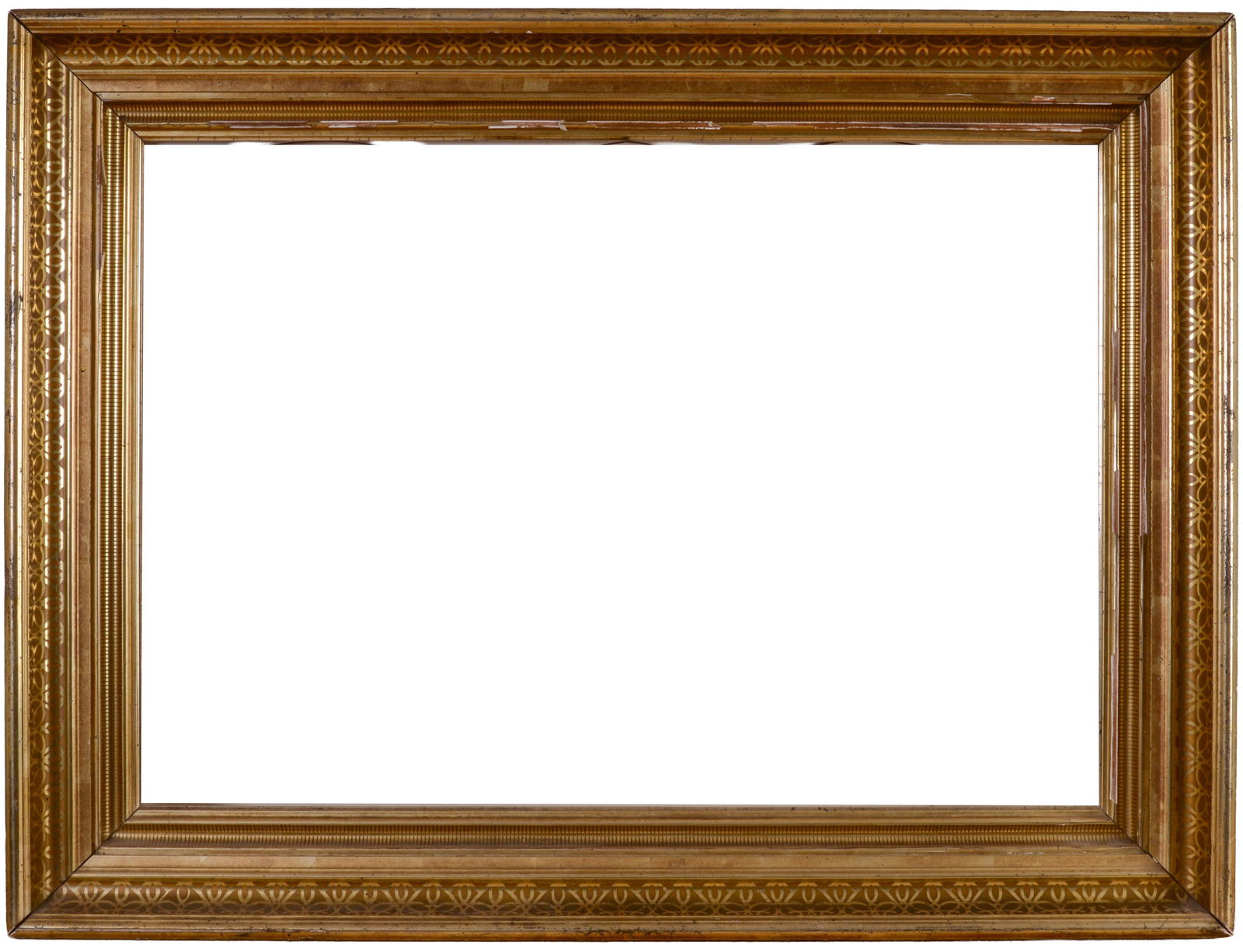 Large 19th C. Gilt Frame: Rabbet 21 x 30.25 inches, overall 28 x 36 inches, minor loss