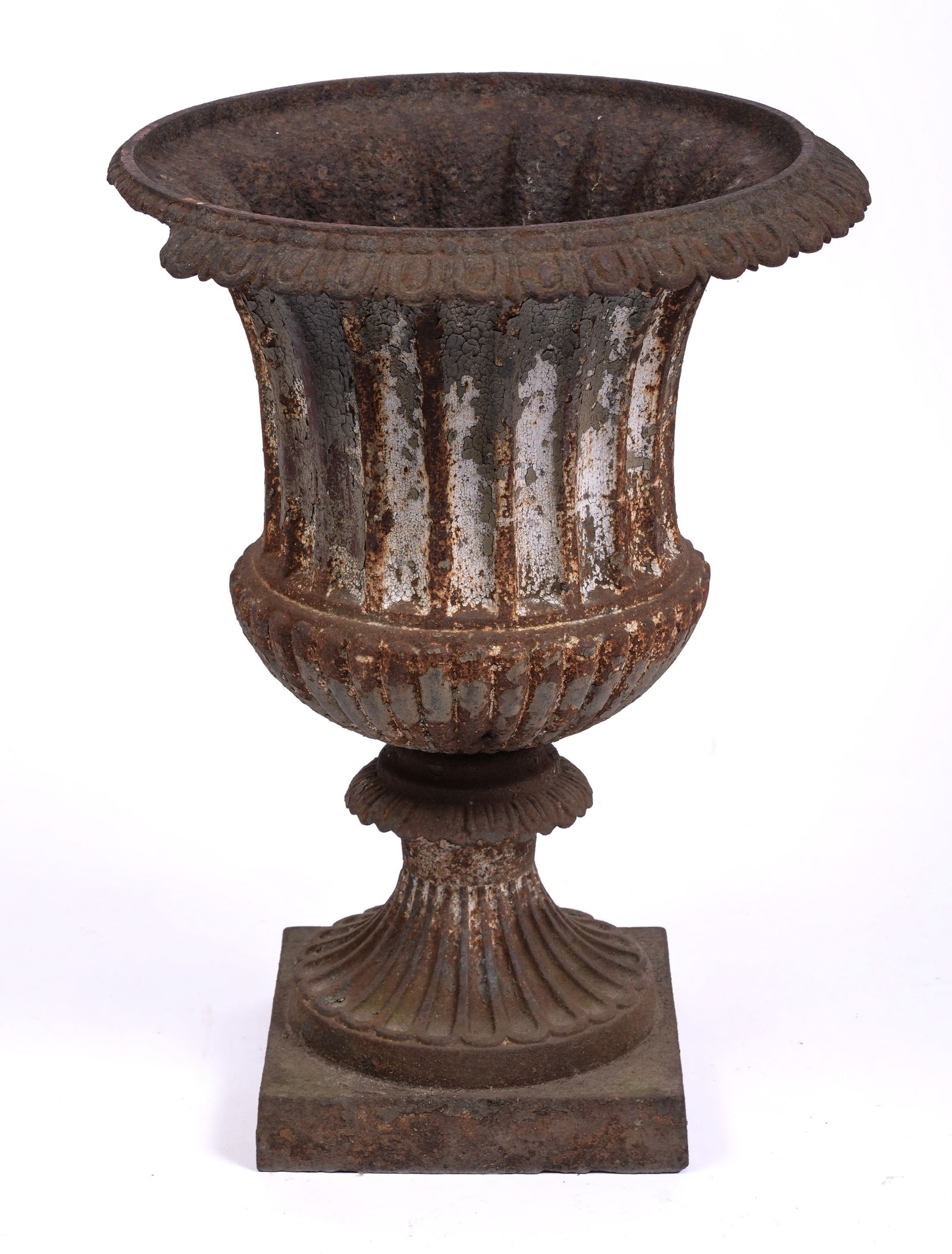 Cast Iron Urn: 19th century, height 23 inches, missing section of rim