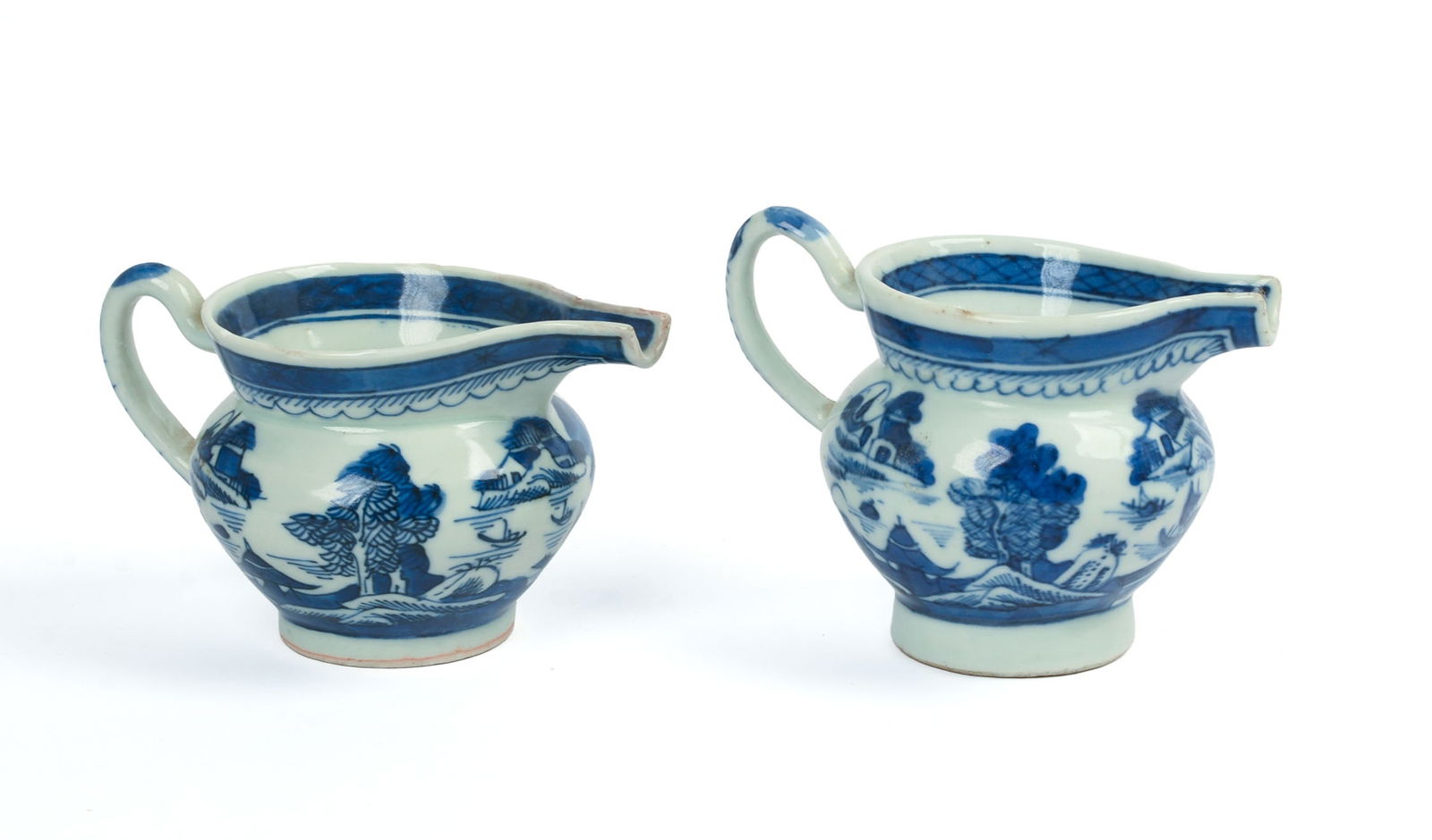 Two Canton Porcelain Creamers.: Heights 3 and 3.5 inches.