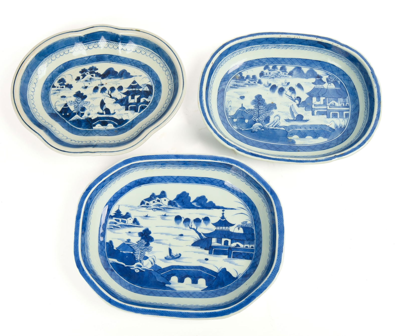 Three Chinese Canton Porcelain Serving Bowls.: Largest 9 x 11 inches, 19th century, good condition.