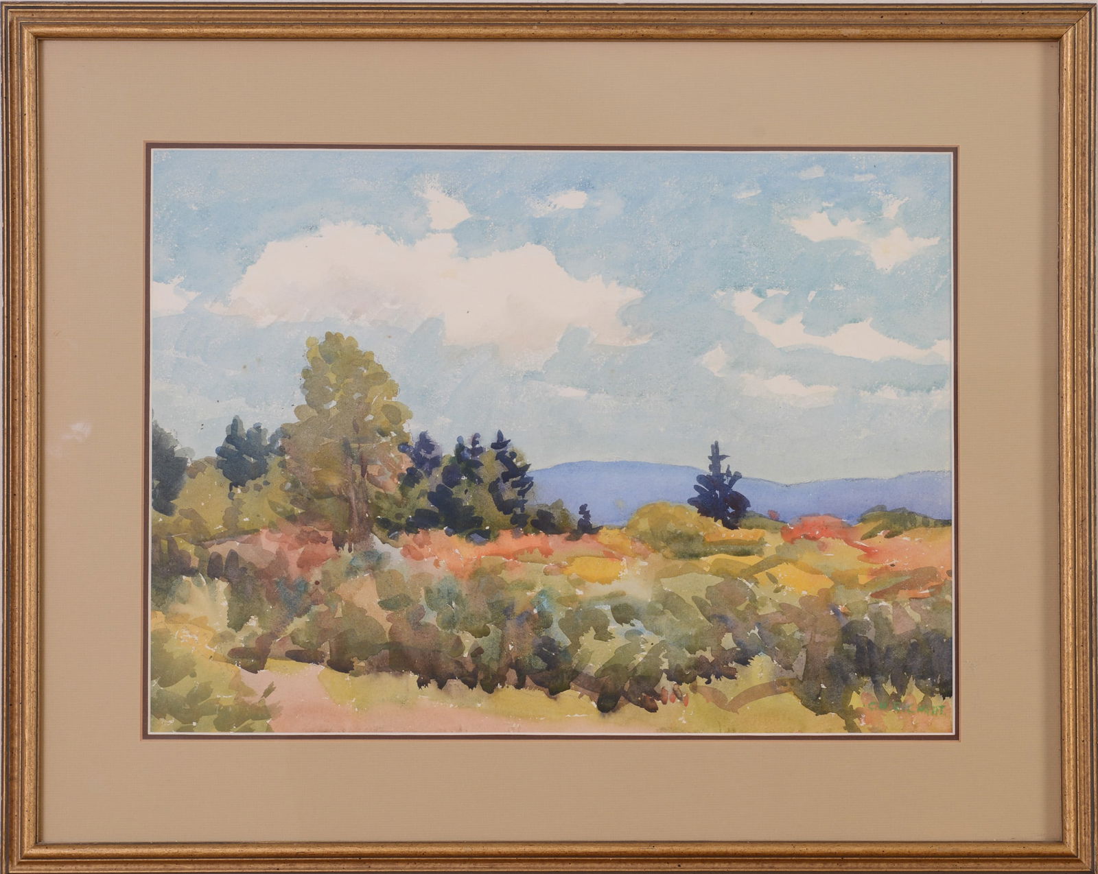 Charles Henry Richert (1880 - 1974 Maine, Mass). Autumn Landscape: Watercolor on paper, signed LR, 14 x 20 inches, sight. Framed, 22 x 27 inches.