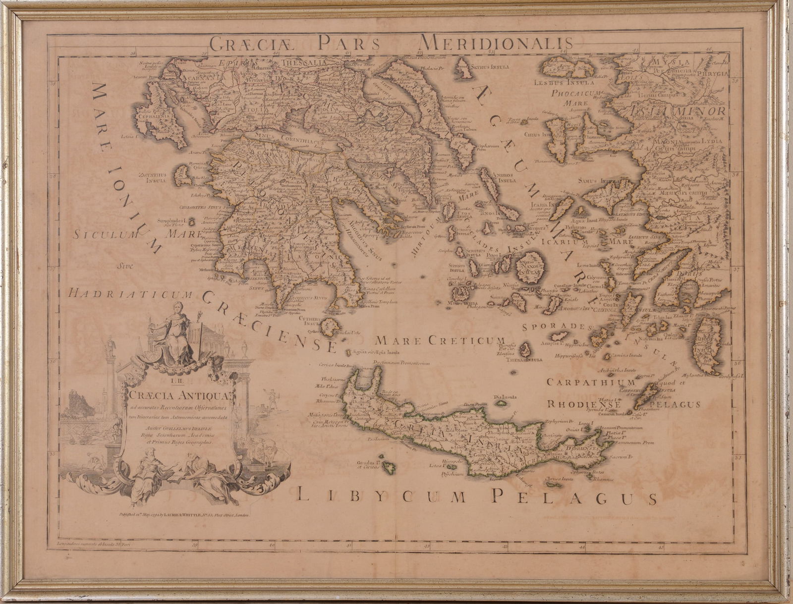 May 12, 1794 Map of Greece & The Islands: Published by Laurie & Whittle London. 20 x 26 1/2 inches, sight. Frame 22 x 28 1/2 inches.