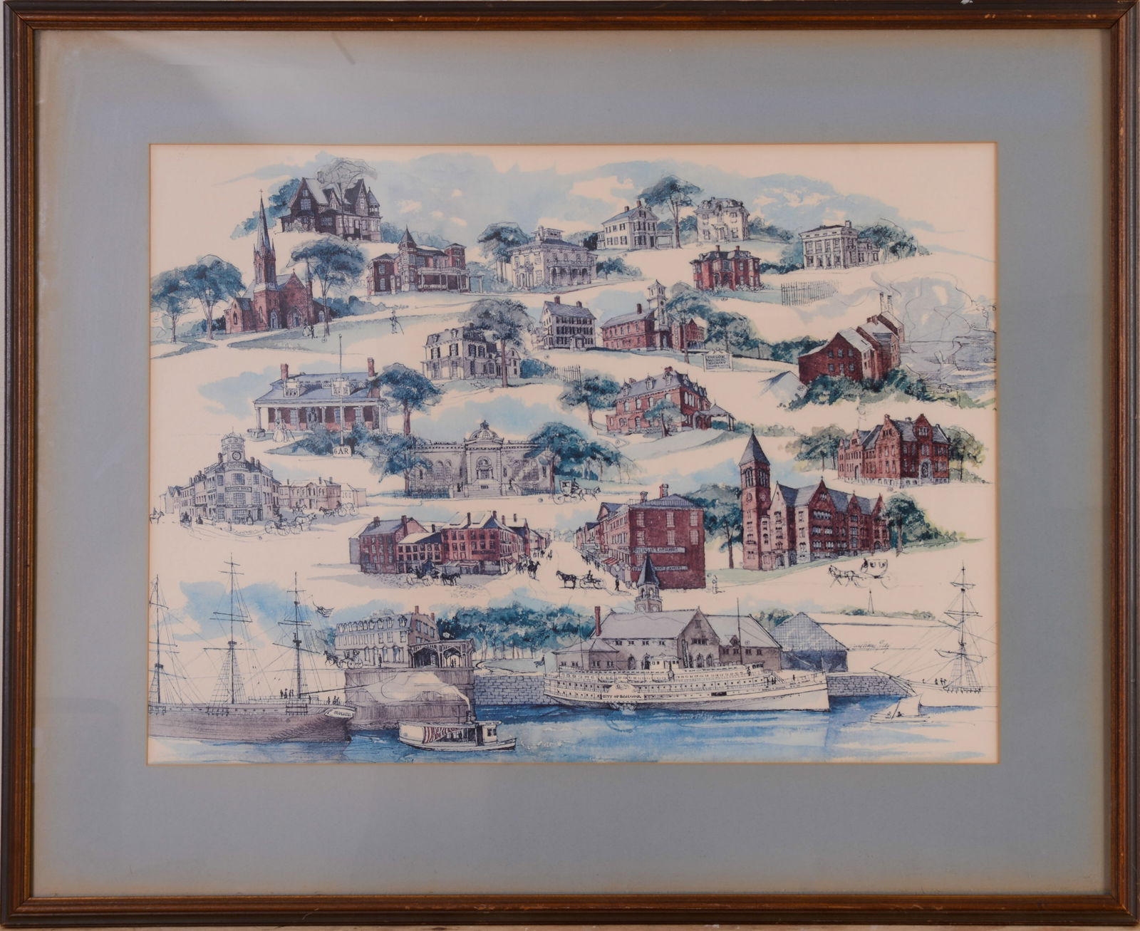 David Wayne Gray (Born 1942) Maine Historic Sites in Bangor: Watercolor on paper, 21 x 28 inches, sight. Framed, 31 x 38 inches.