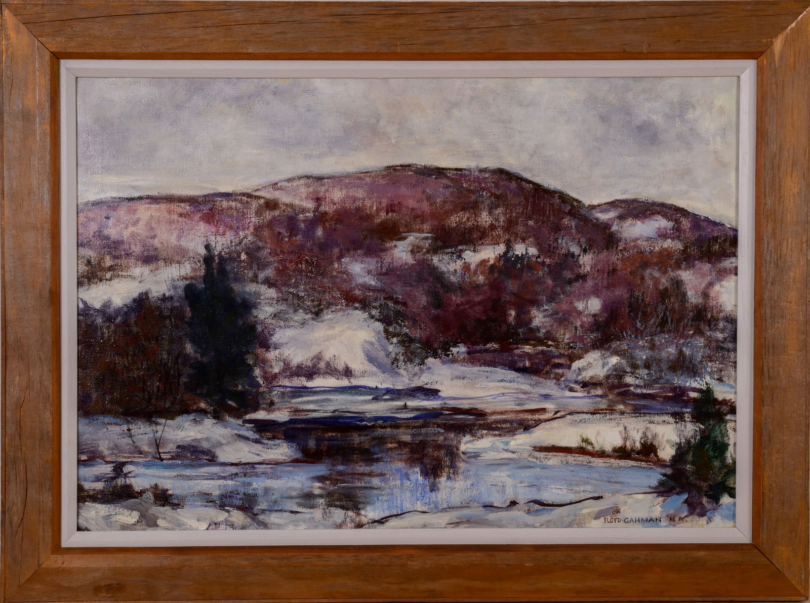 Floyd Gahman (1894 - 1979). Return of Spring.: Oil on canvas, 21 x 30 inches, signed lower right. Salgamundi Club label on verso. Framed, 26.5 x 36 inches.