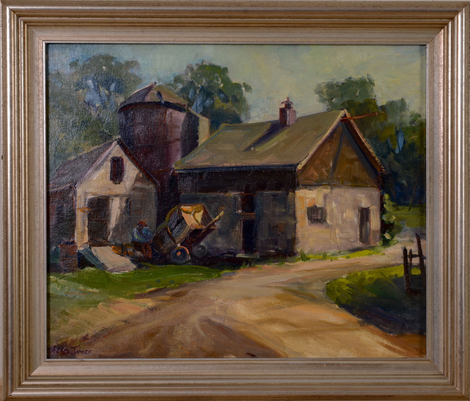 Alice Estelle Moffatt James (1889 - 1970). The Barn.: Oil on board, 20 x 24 inches, signed lower left. Framed, 24.5 x 28.5 inches.