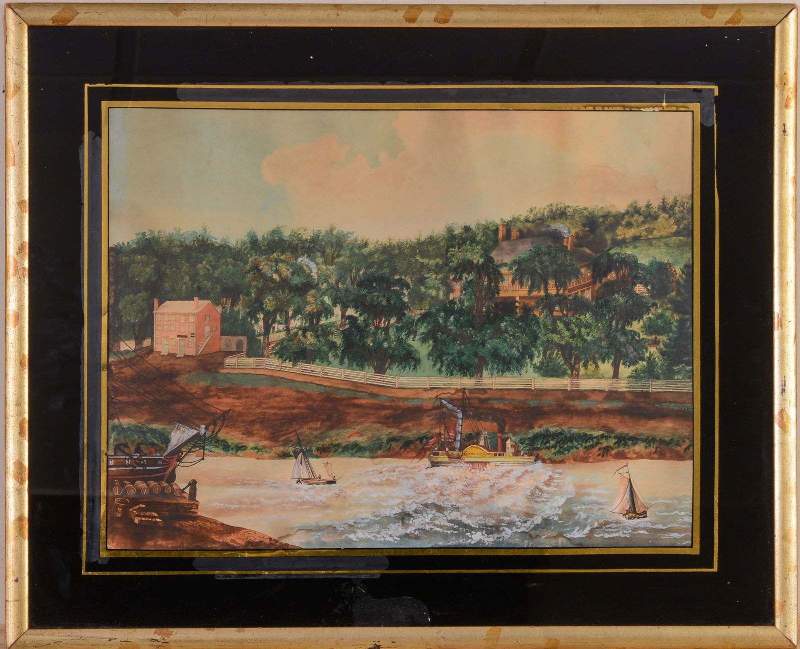 American School Painting of the Paddlewheeler Huntress. (1 of 3)