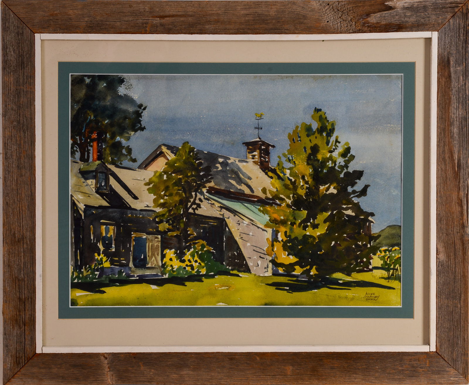 Alice Harmon Kirkpatrick Shaw (Born 1913). Maine Farmhouse.: Watercolor on paper, 14 x 20 inches, sight, signed lower right. Framed, 23.5 x 28.5 inches.