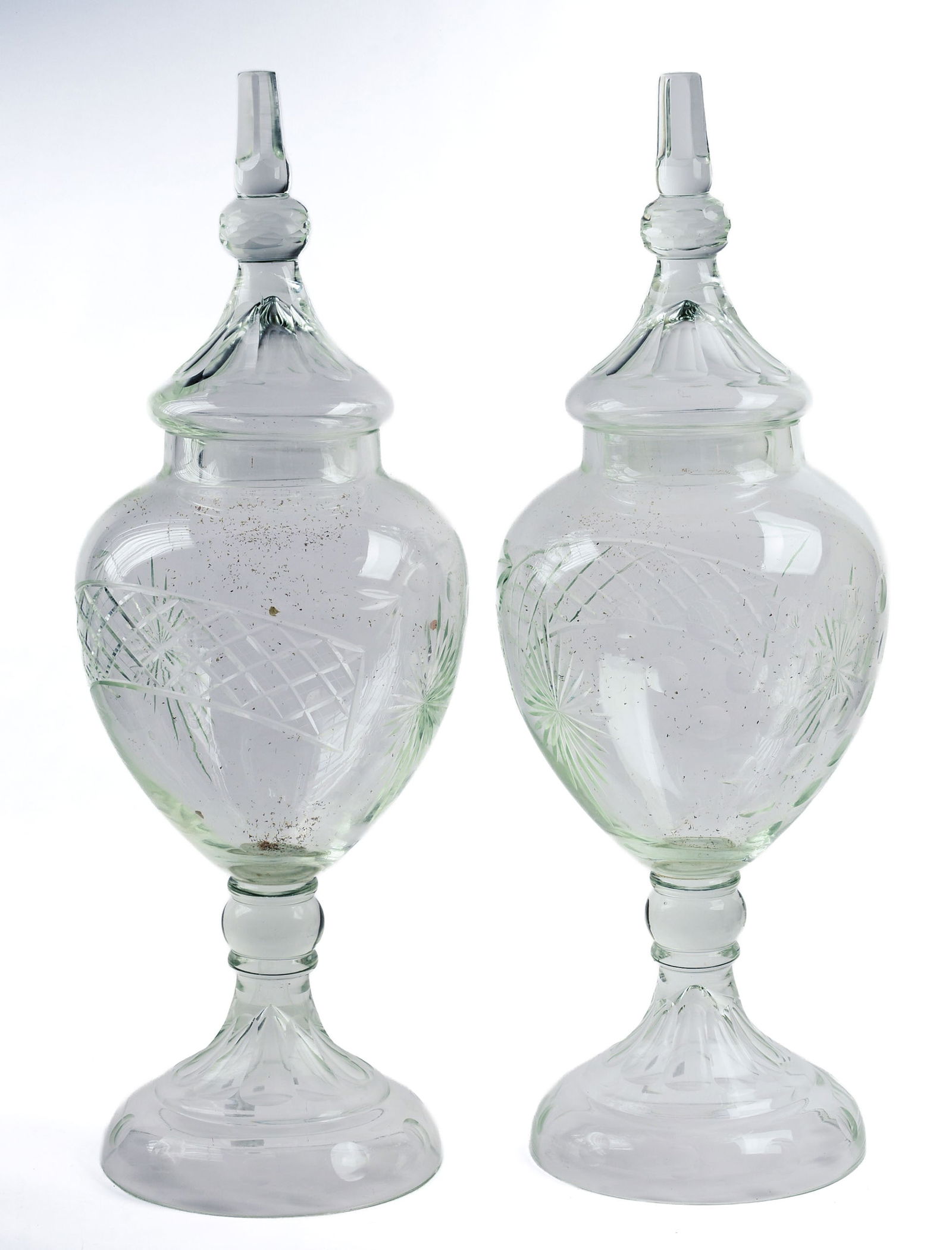 Pair of Very Large Pressed GLass Apothecary Jars. (1 of 3)