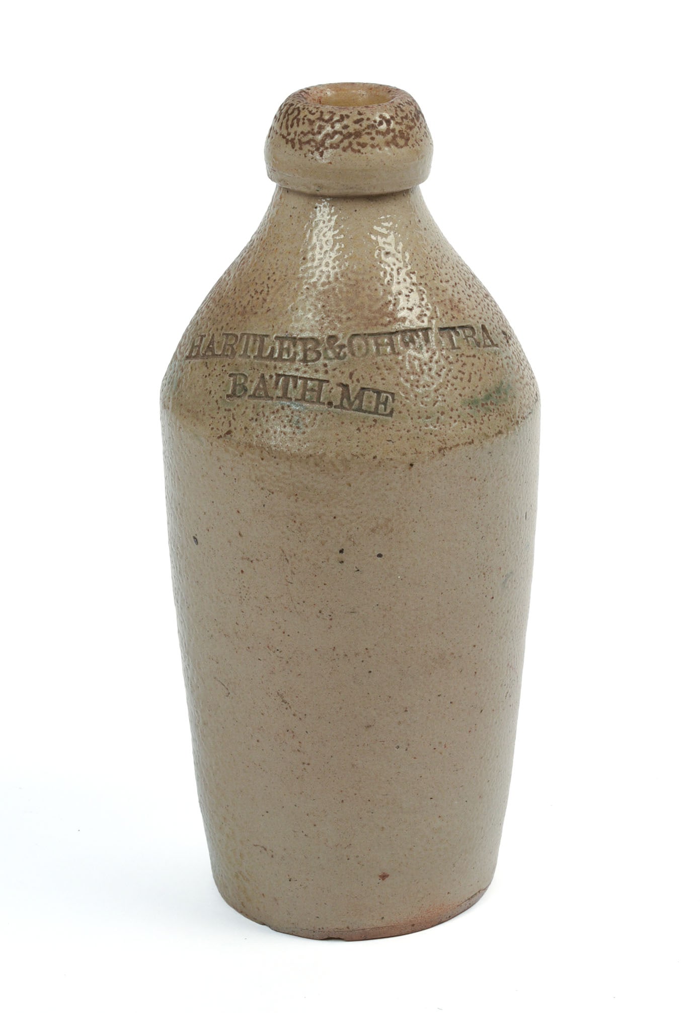 Hartleb & Cheltra Stoneware Jar.: Bath, Maine, circa 1900. Height 10 inches. Good condition.