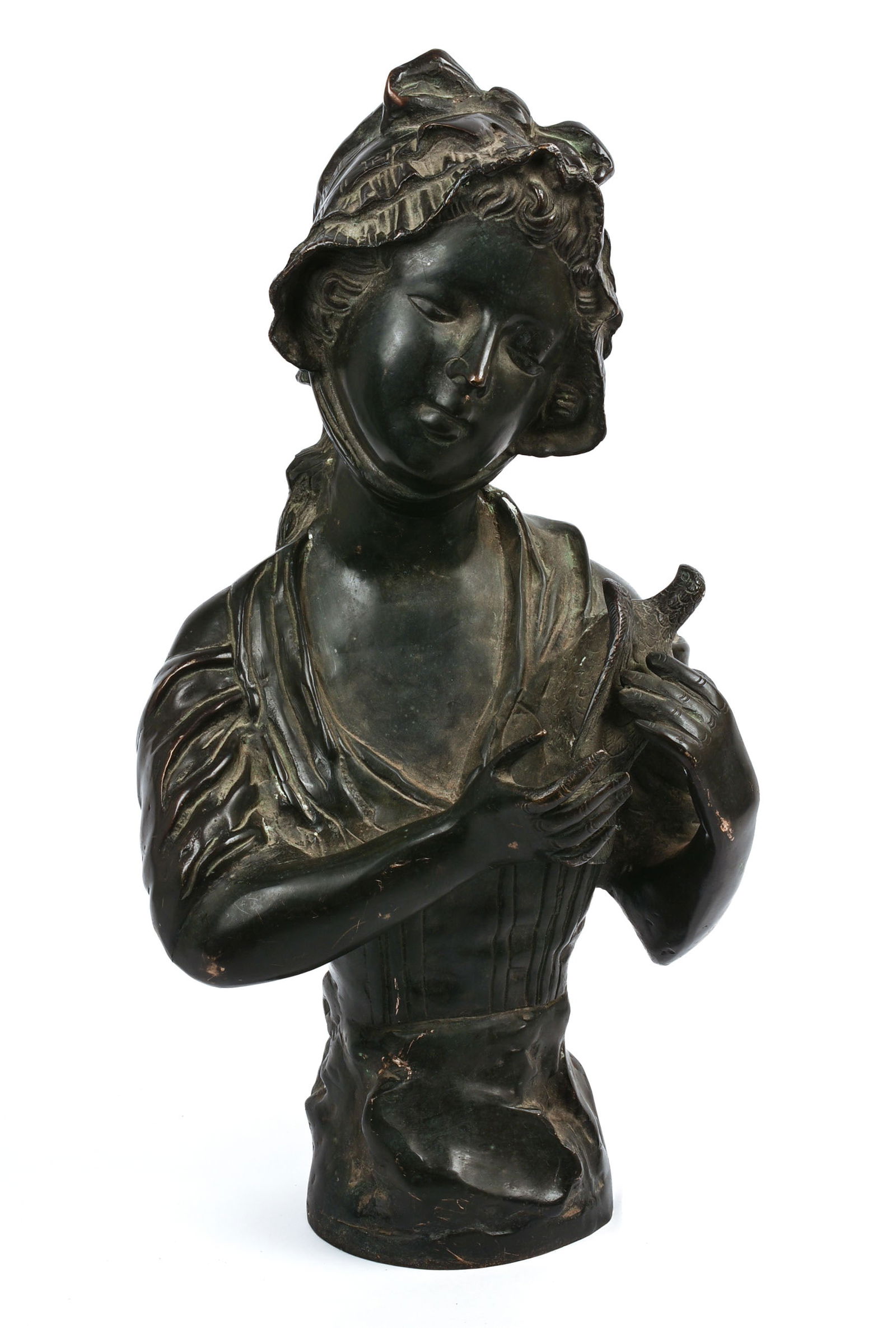 Bronze Bust Statue of a Girl Holding a Bird. (1 of 4)