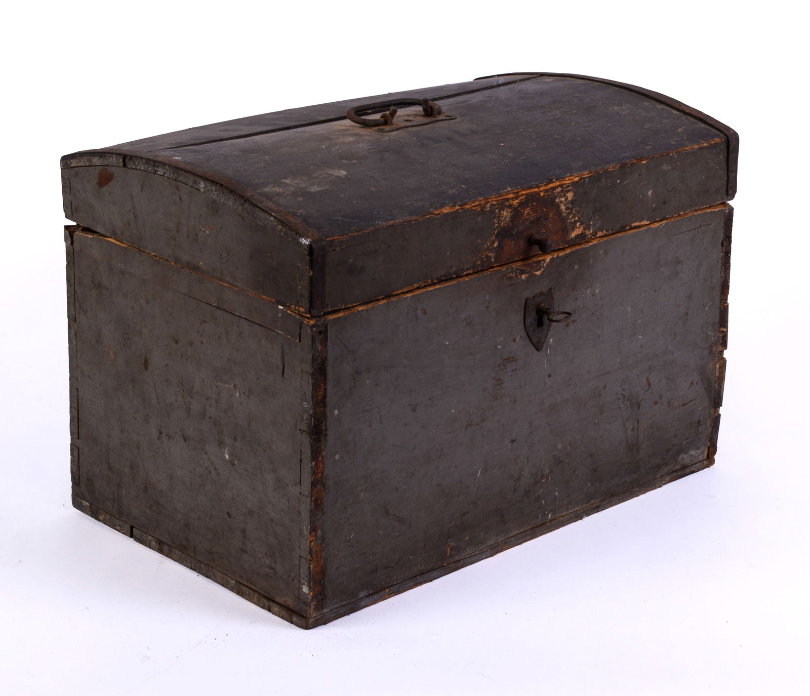 Early American Dome Top Box in Slate Gray Paint.: Top inscribed AL, 12 x 17 x 11.5 inches.