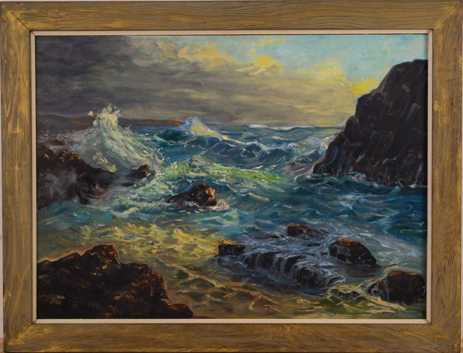 Rosalie Preble Barden (20th Century). Seascape Sunset.: Oil on board, 24 x 30 inches, signed lower right.