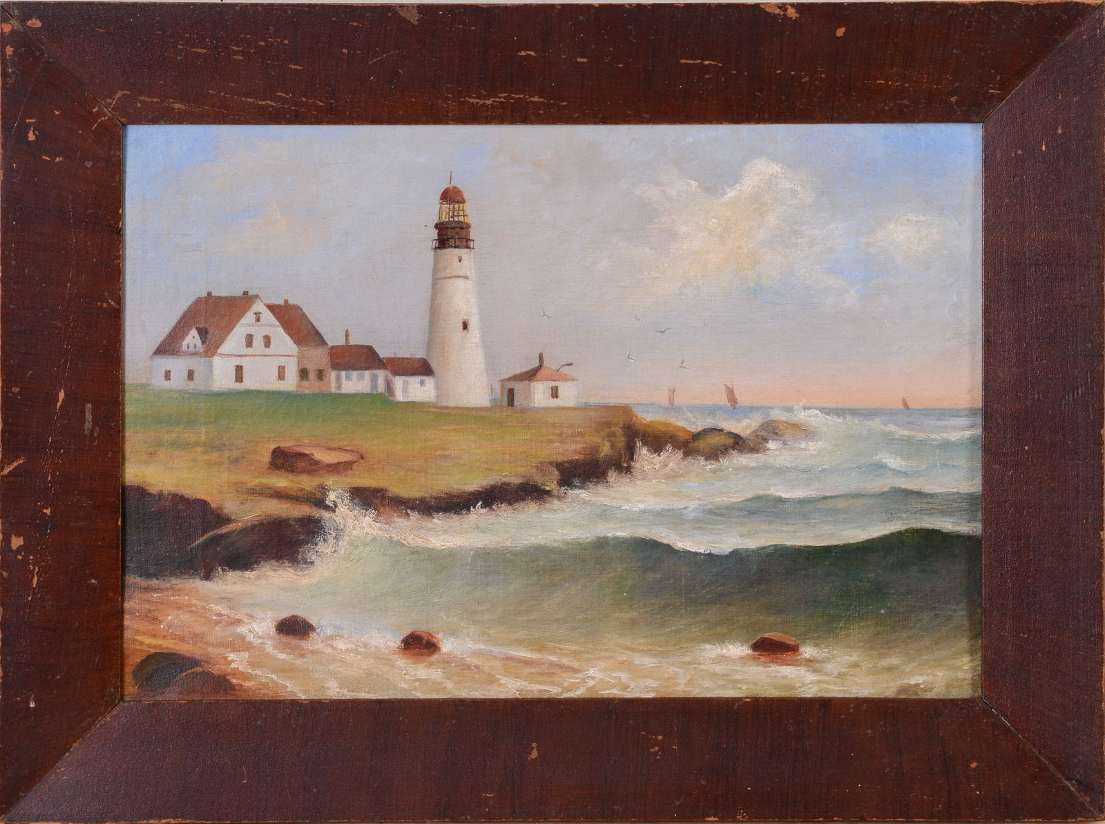 Early 20th Century Lighthouse Painting.: Oil on canas, 11 x 16 inches, unsigned. Framed, 15 x 20 inches.