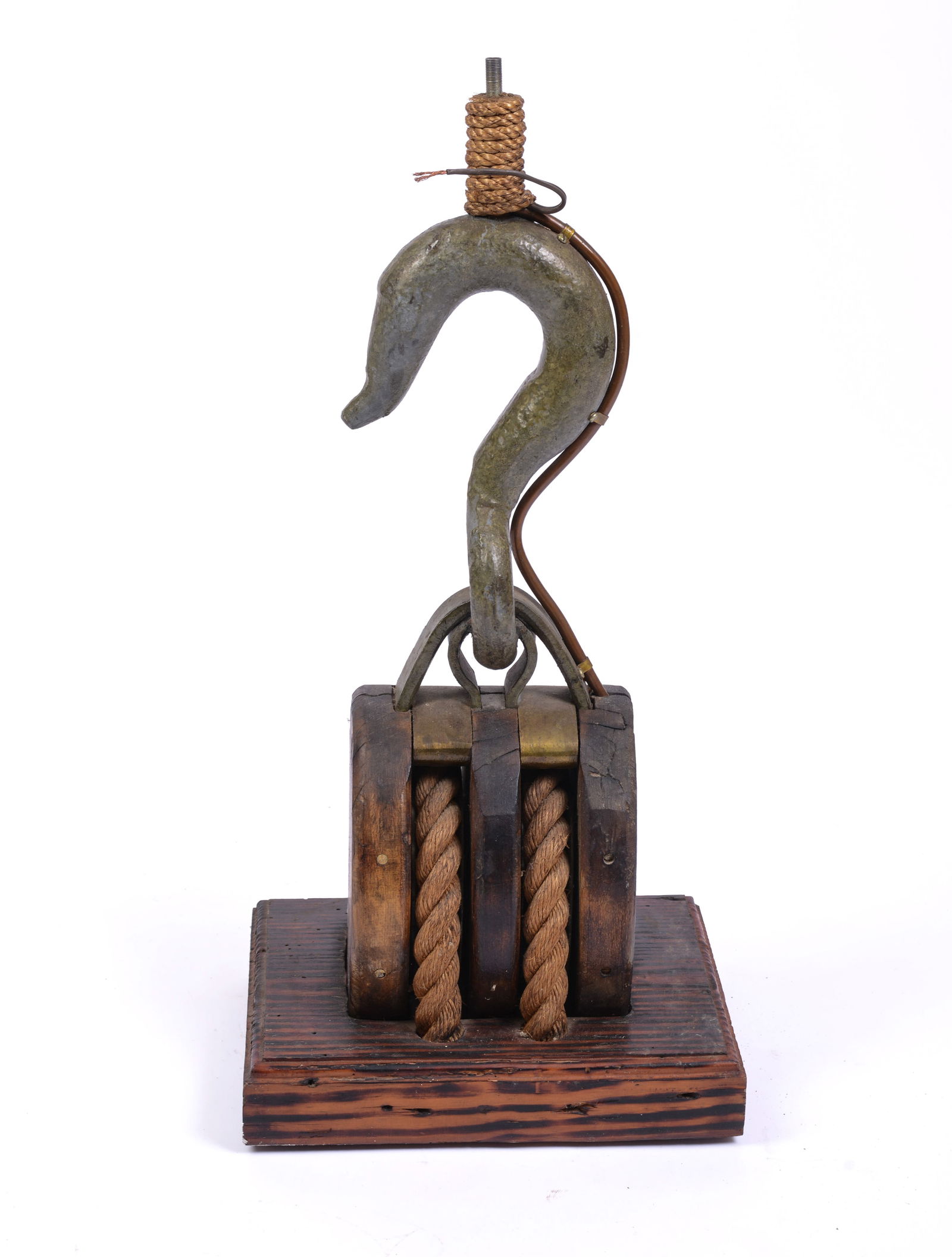 Nautical Pulley Lamp.: With heavy bronze hook, height 21 inches.