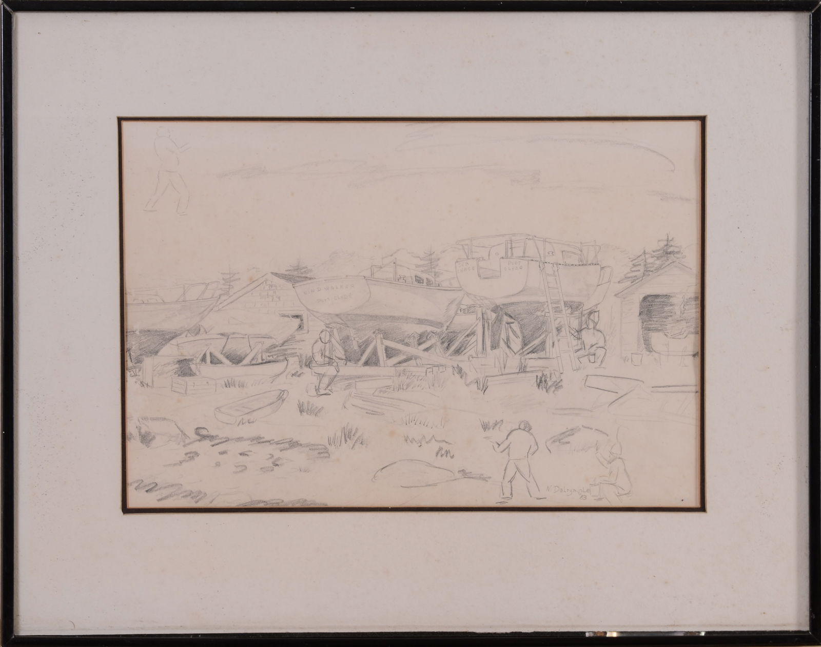 Pencil Drawing of Sailboats in dry dock at Port Clyde ME (1 of 3)