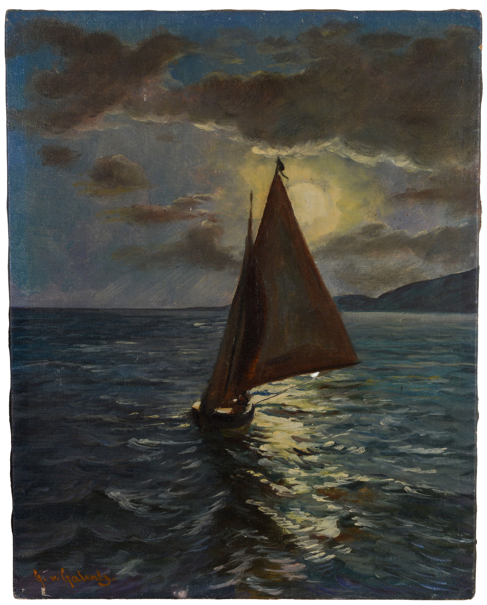 Mid Century Painting of a Sailboat. (1 of 3)