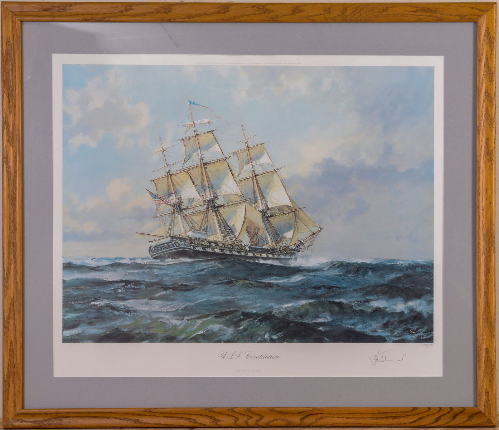 John Stobart. USS Constitution.: Signed lithograph, framed, 32 x 37.5 inches.