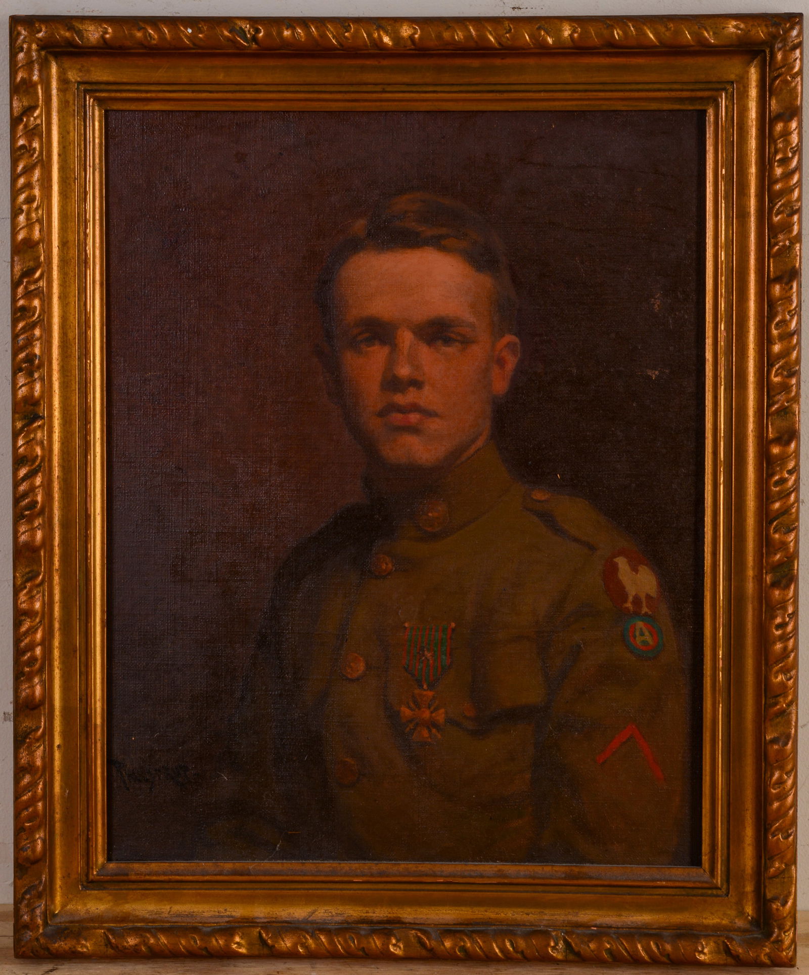 Portrait of a WWI Third Army Ambulance Service Soldier.: Oil on canvas, 19 x 15 inches, Framed, 23 x 19 inches.