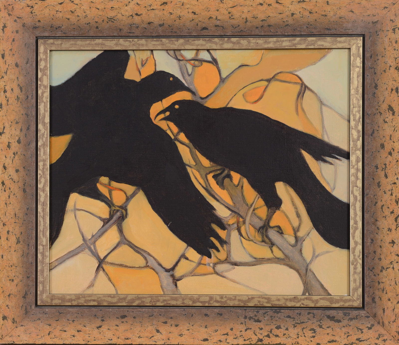 Two Ravens.: Twentieth century, oil on canvas, 14 x 17 inches. Framed, 19 x 22 inches.