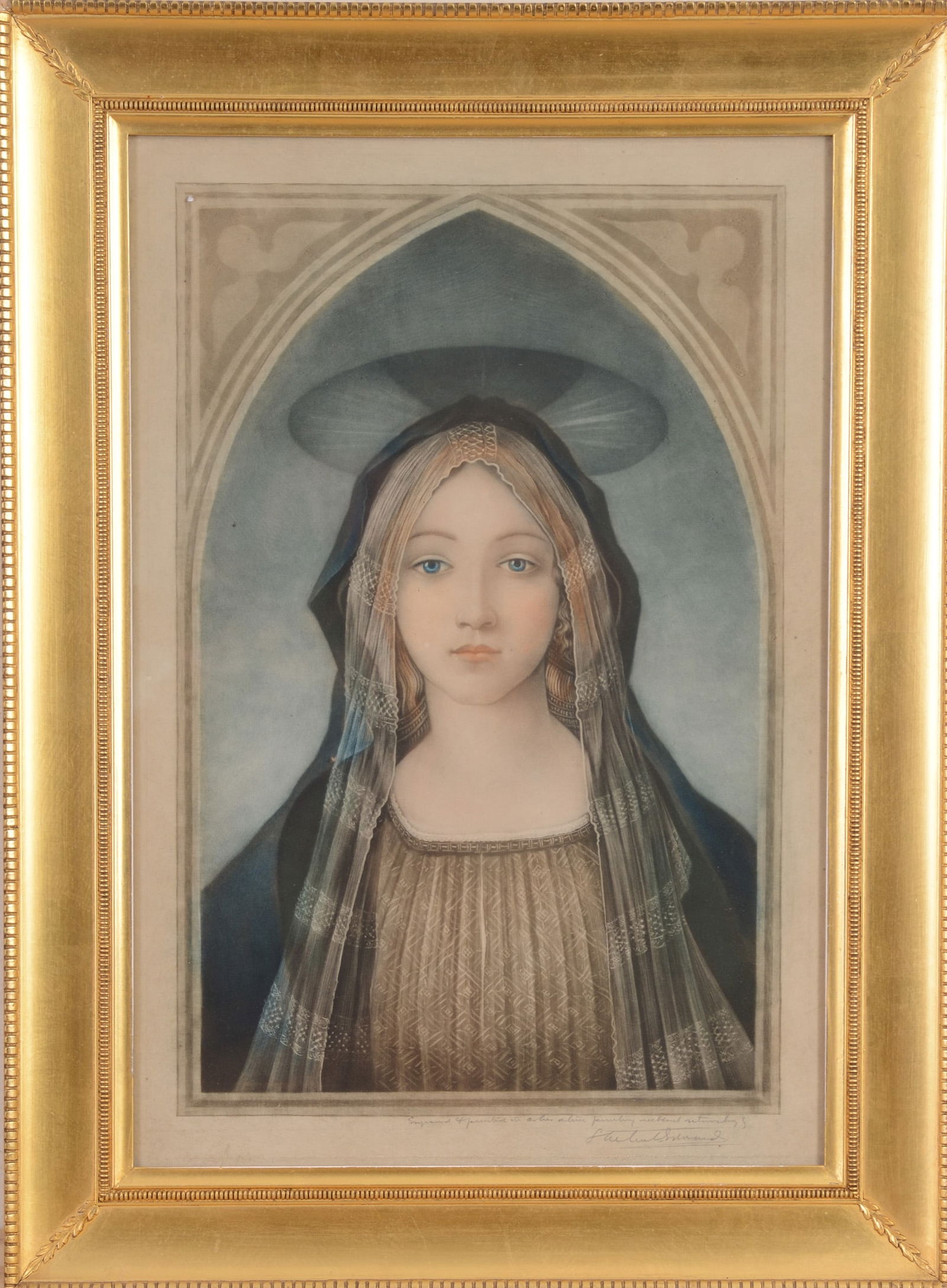 Samuel Arlent Edwards Mezzotint After Botticelli.: Pencil signed, framed, 22 x 17 inches.