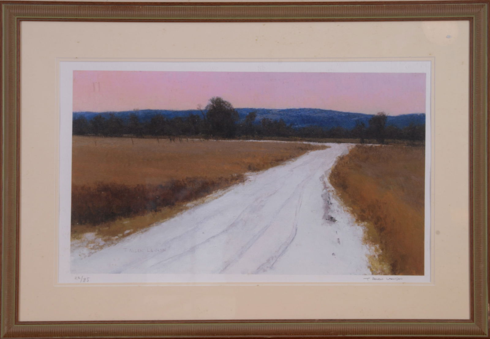 T Allen Lawson. Country Lane.: Giclee print, pencil signed and numbered. Framed, 25 x 36 inches.