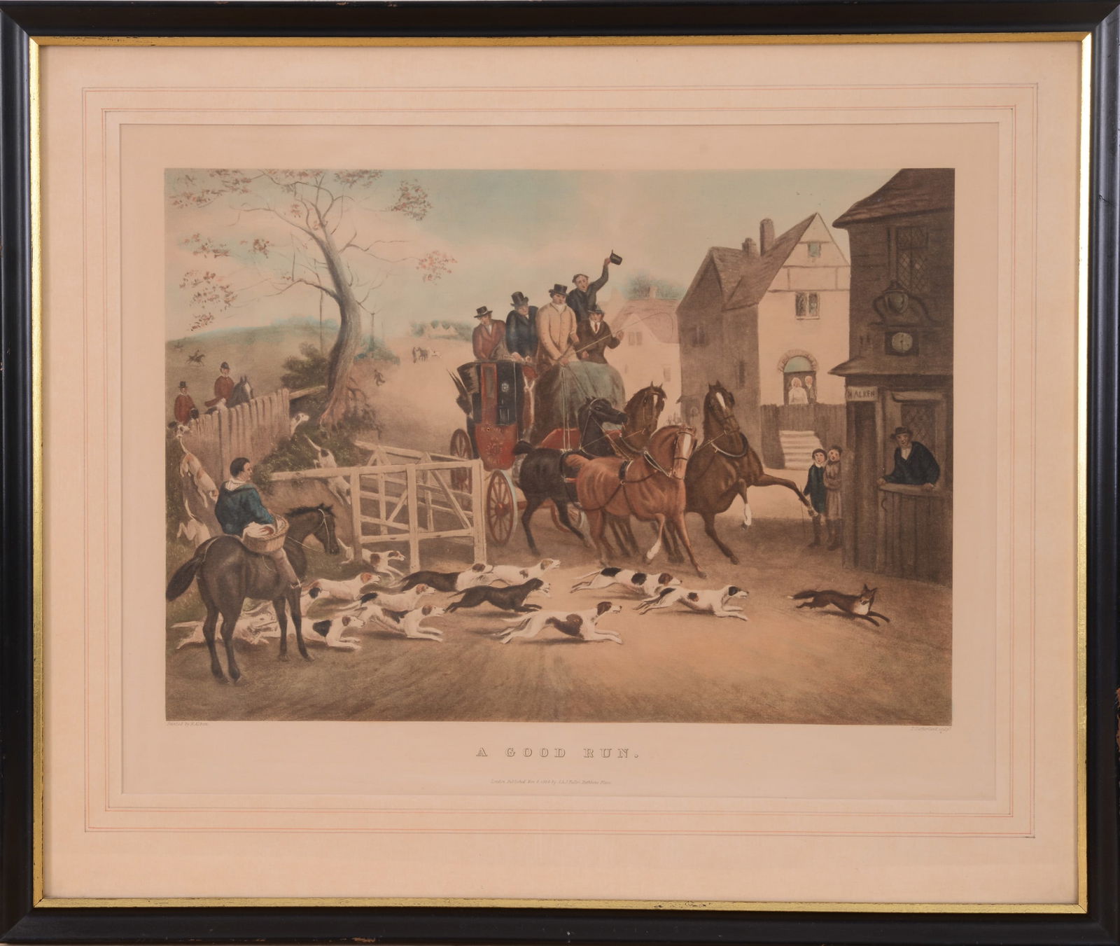 A Good Run, After Henry Aiken.: Lithograph on paper, by T. Sutherland, framed, 21 x 25 inches.