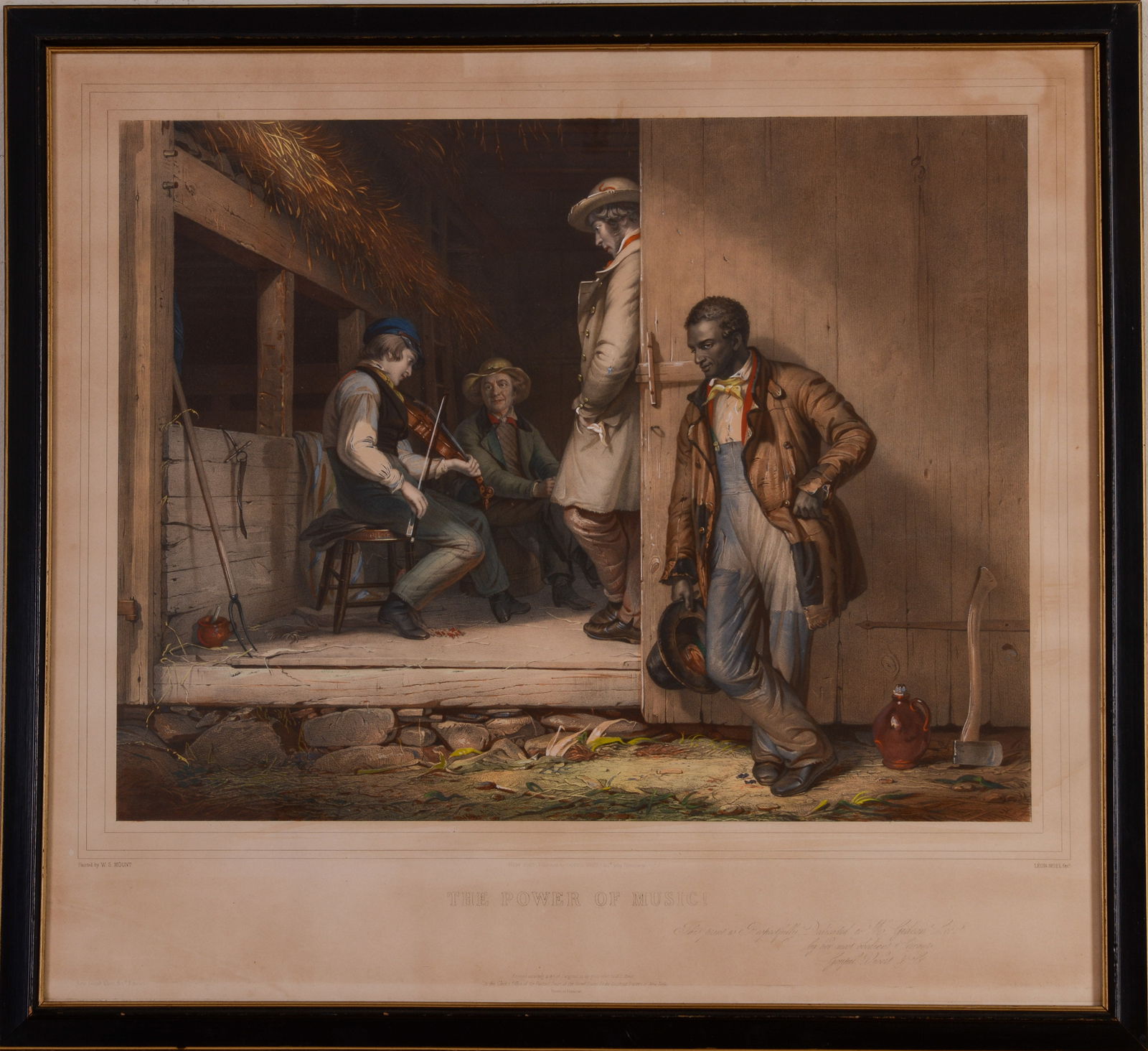 Lithograph: The Power of Music, After W.S. Mount.: Printed by Lemercier, framed, 22 x 23 inches.
