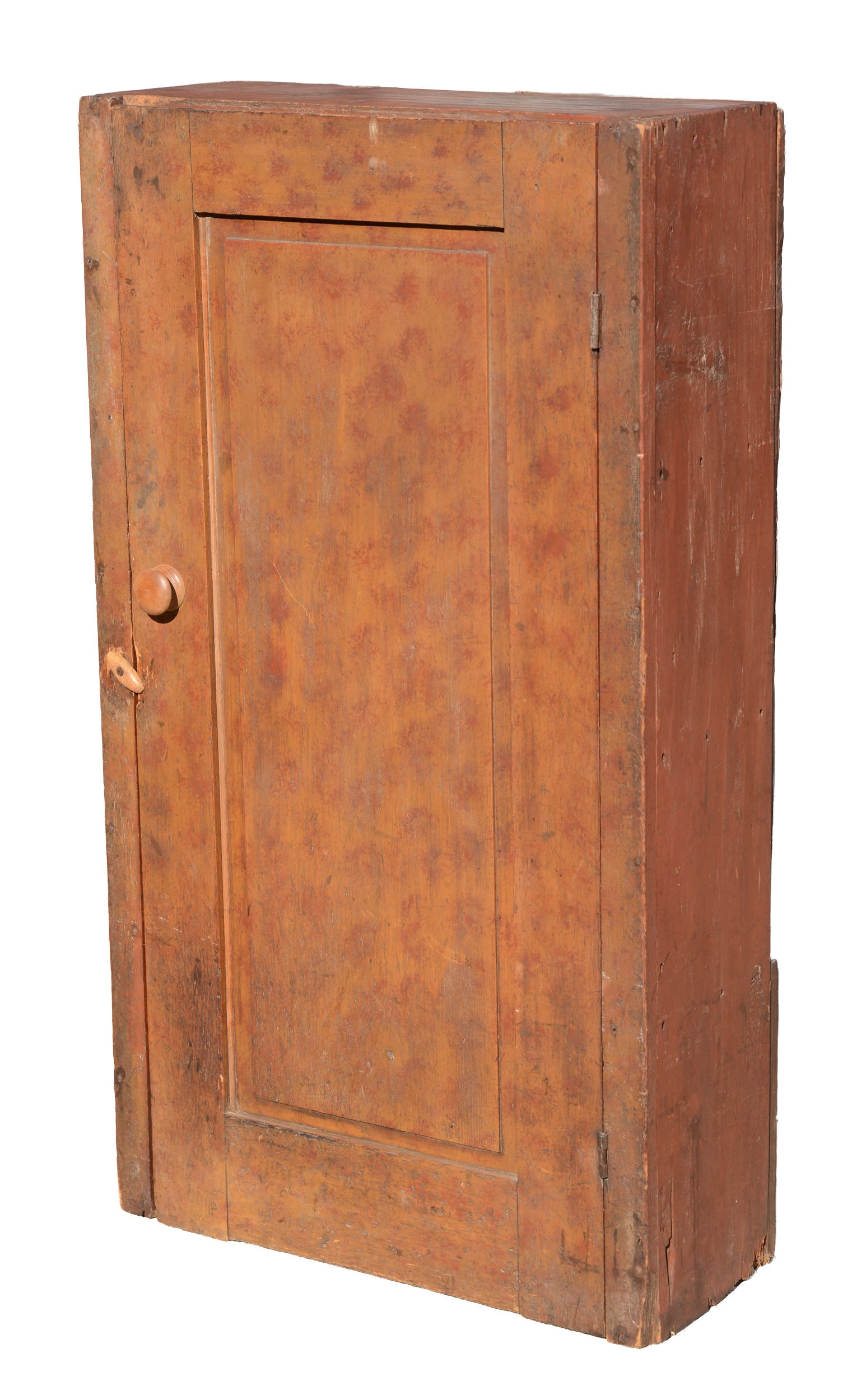 New England Pine Wall Cabinet in Red Paint. (1 of 3)