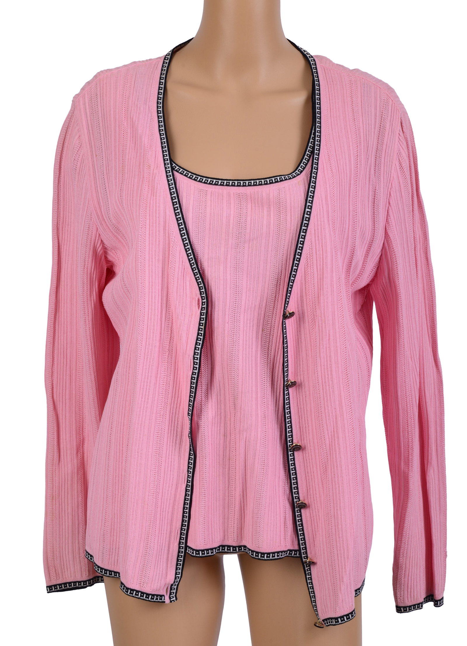 Escada Pink Sweater and Camisole.: Size 42. Small tear to sweater, small stain on camisole. From the collection of Jane Morgan.
