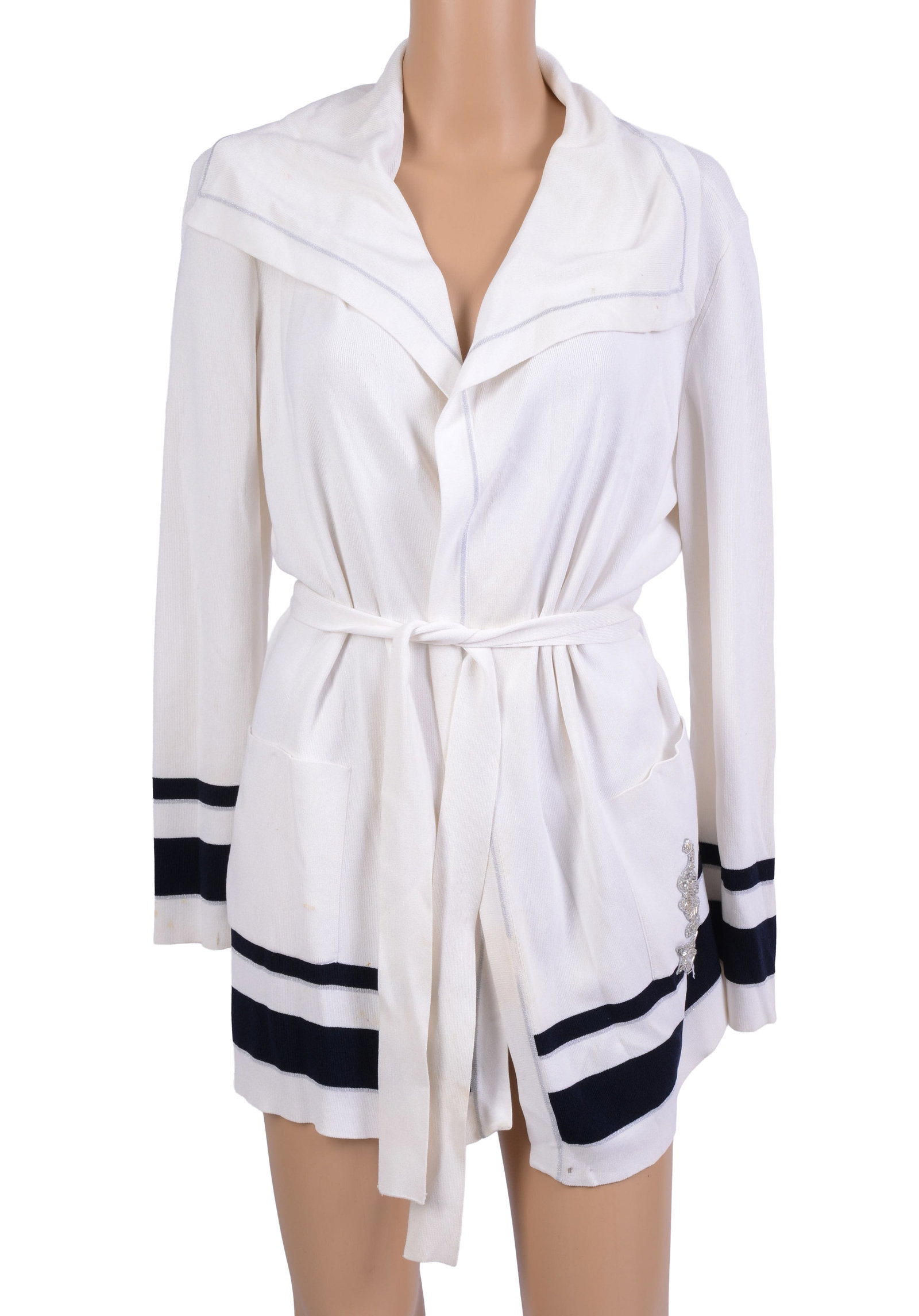 Escada Nautical Design Sweater.: Size 40. Some frayed thread on anchor, a couple small stains. From the collection of Jane Morgan.