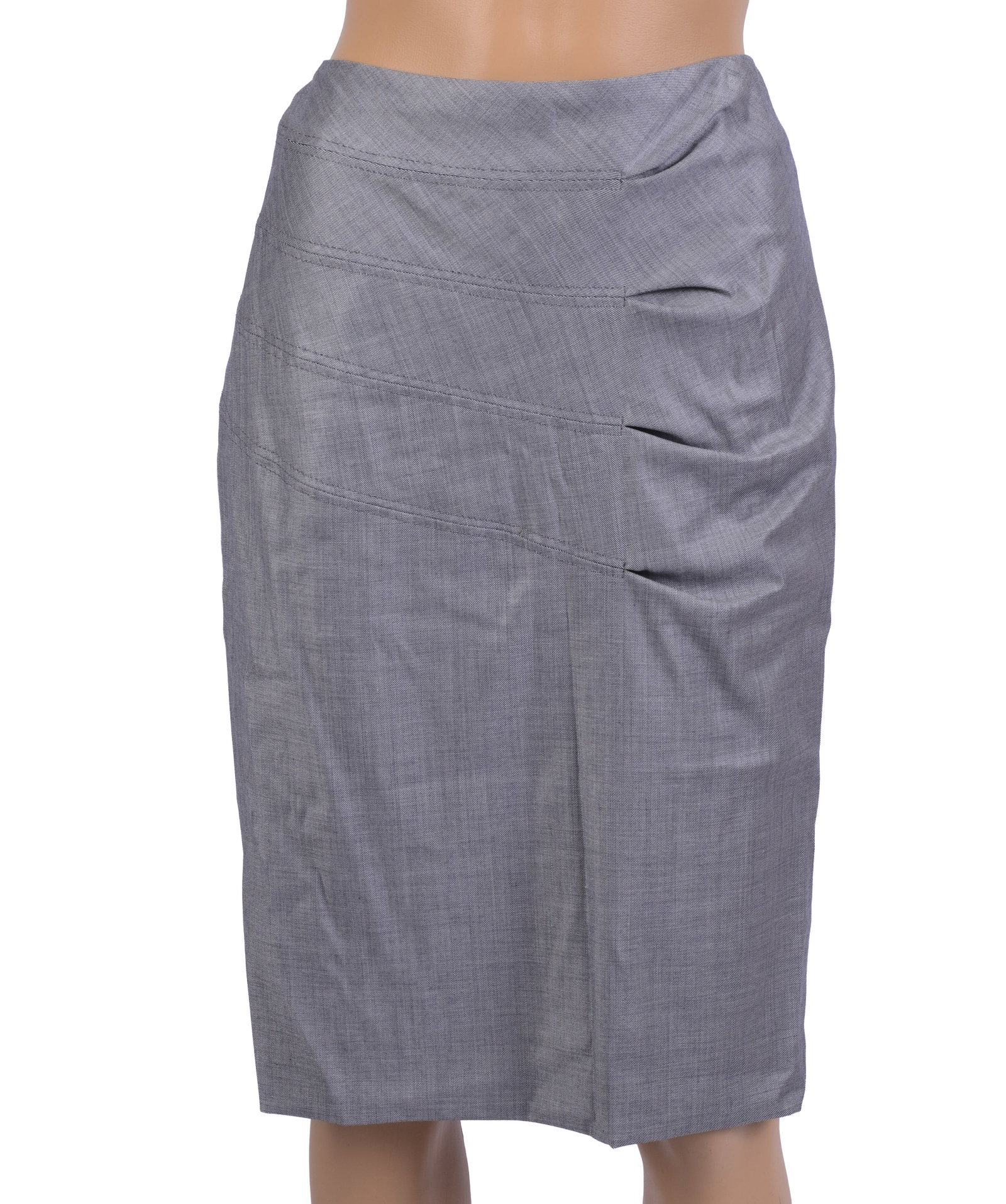 Gray Escada Skirt with Minor Ruching.: Size 38. Length 24 inches, good condition. From the collection of Jane Morgan.