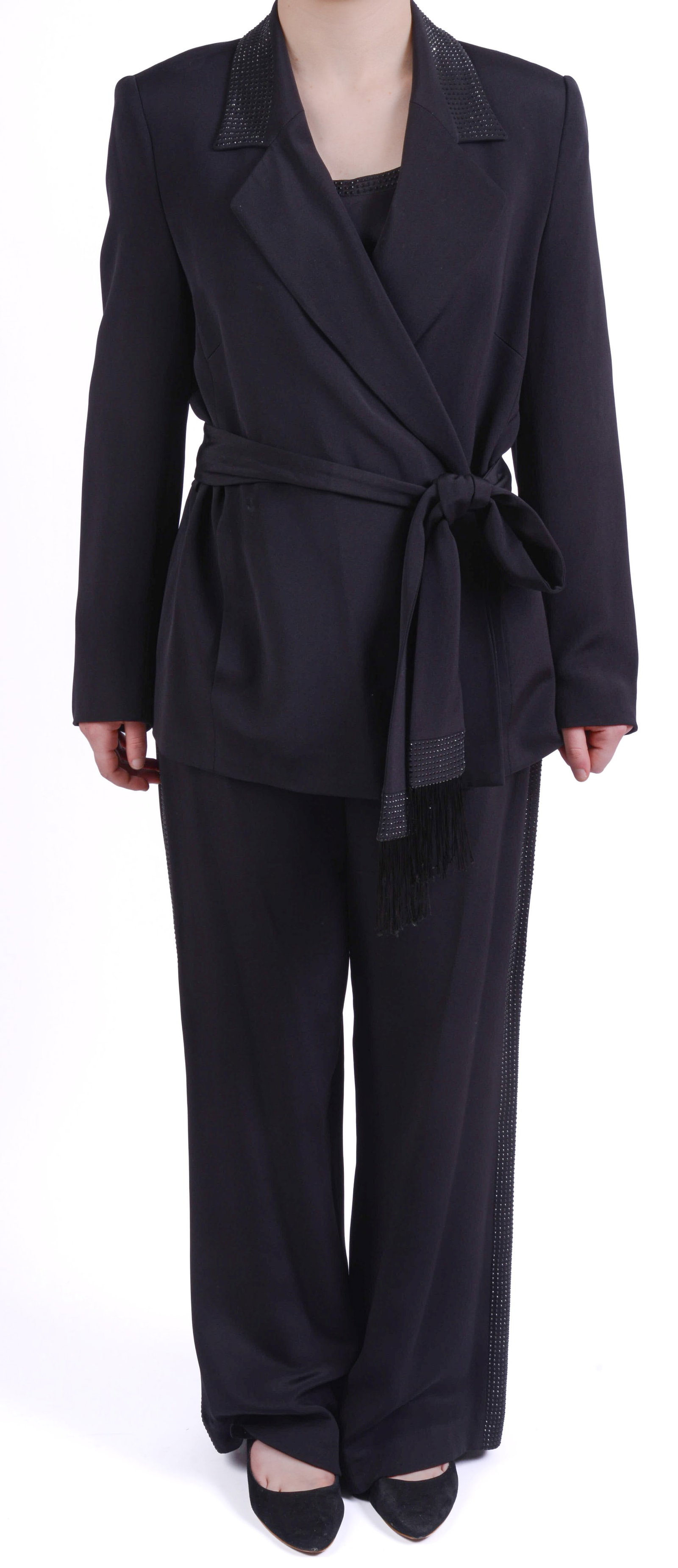 Escada Silk Camisole, Robe-Style Jacket and Pants.: Size 40. Good condition. From the collection of Jane Morgan.