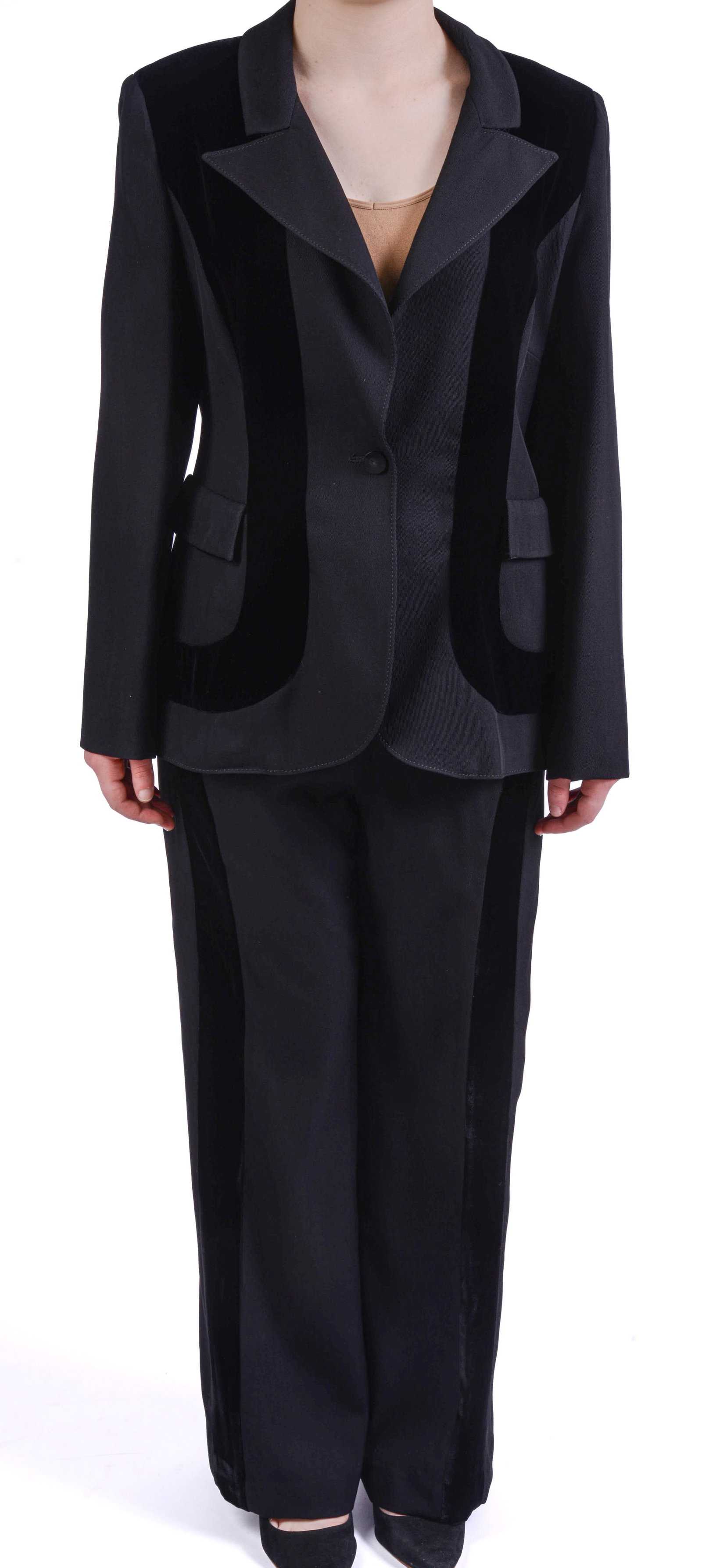Valentino Blazer and Pants.: Silk blend. Size 10, jacket length 27 inches. Good condition. From the collection of Jane Morgan.