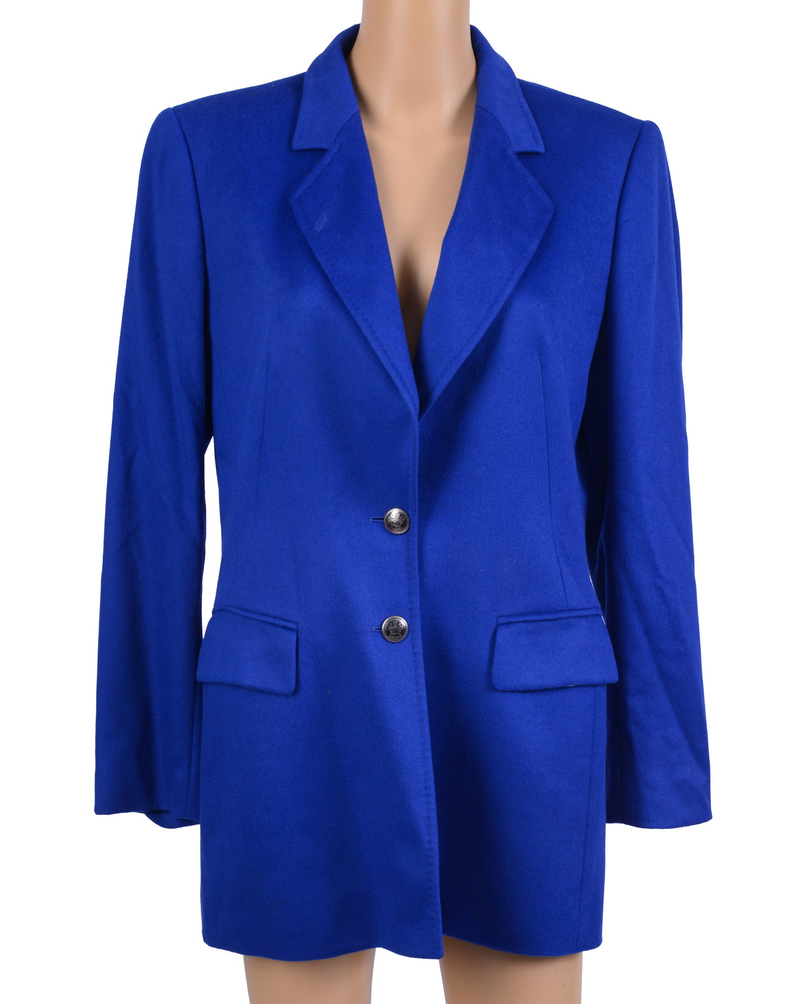Escada Blue Rabbit and Wool Blazer.: Size 38. Good condition. From the collection of Jane Morgan.