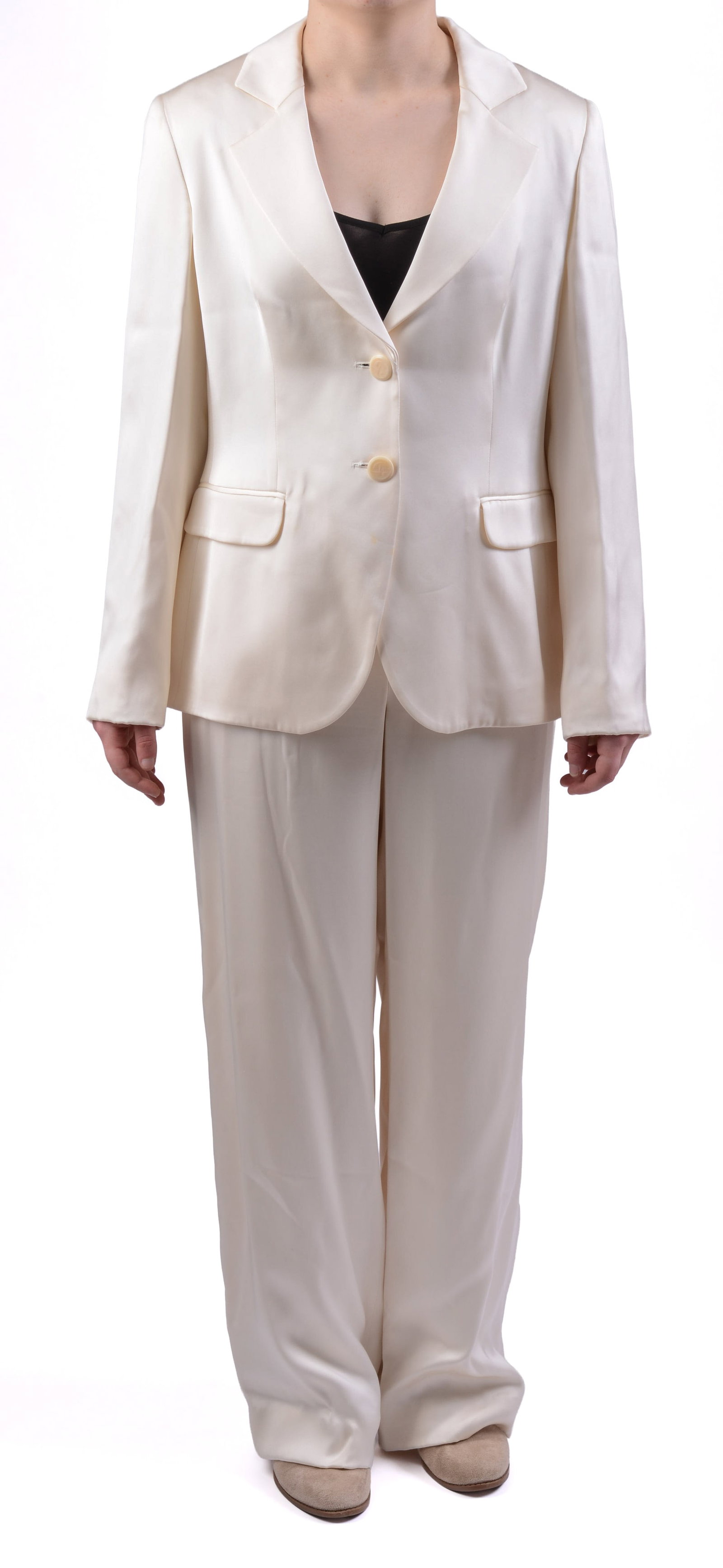 Giorgio Armani Silk Pantsuit.: Size 44, jacket length 26 inches. A few light stains. From the collection of Jane Morgan.
