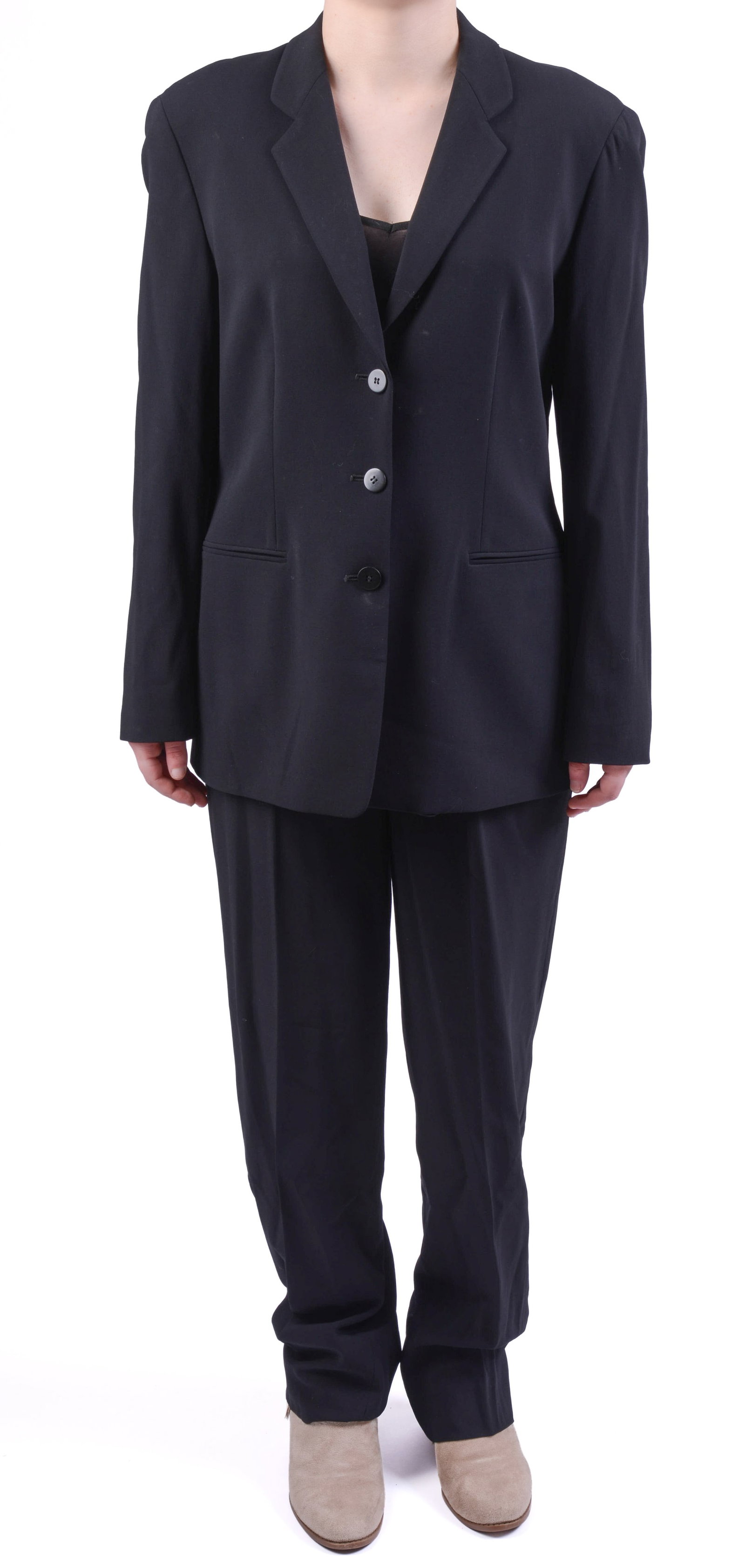 Giorgio Armani Pantsuit.: Size 44, jacket length 28 inches. Good condition. From the collection of Jane Morgan.