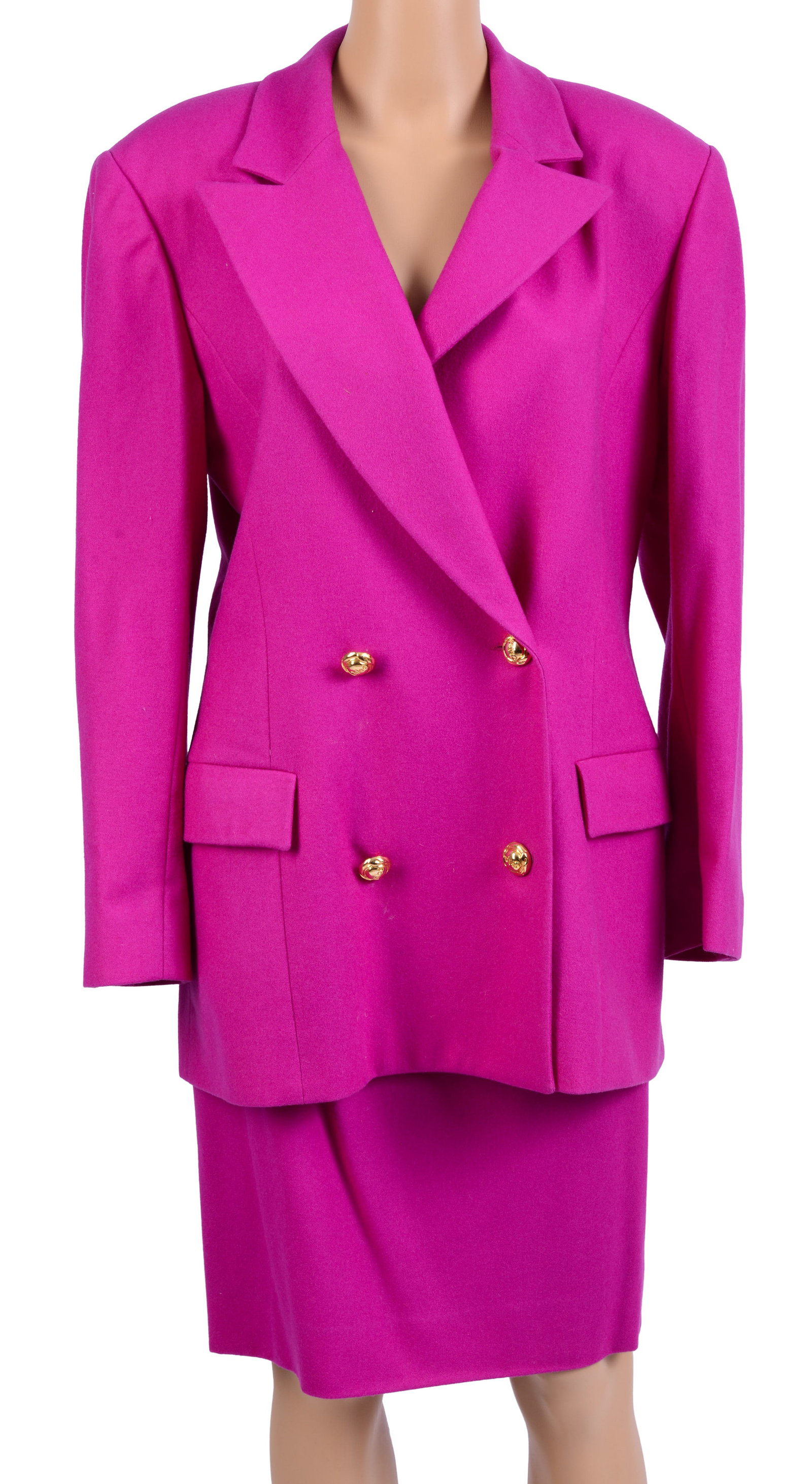 Chloe Magenta Skirt Suit.: Size 42, jacket length 30 inches. Good condition. From the collection of Jane Morgan.