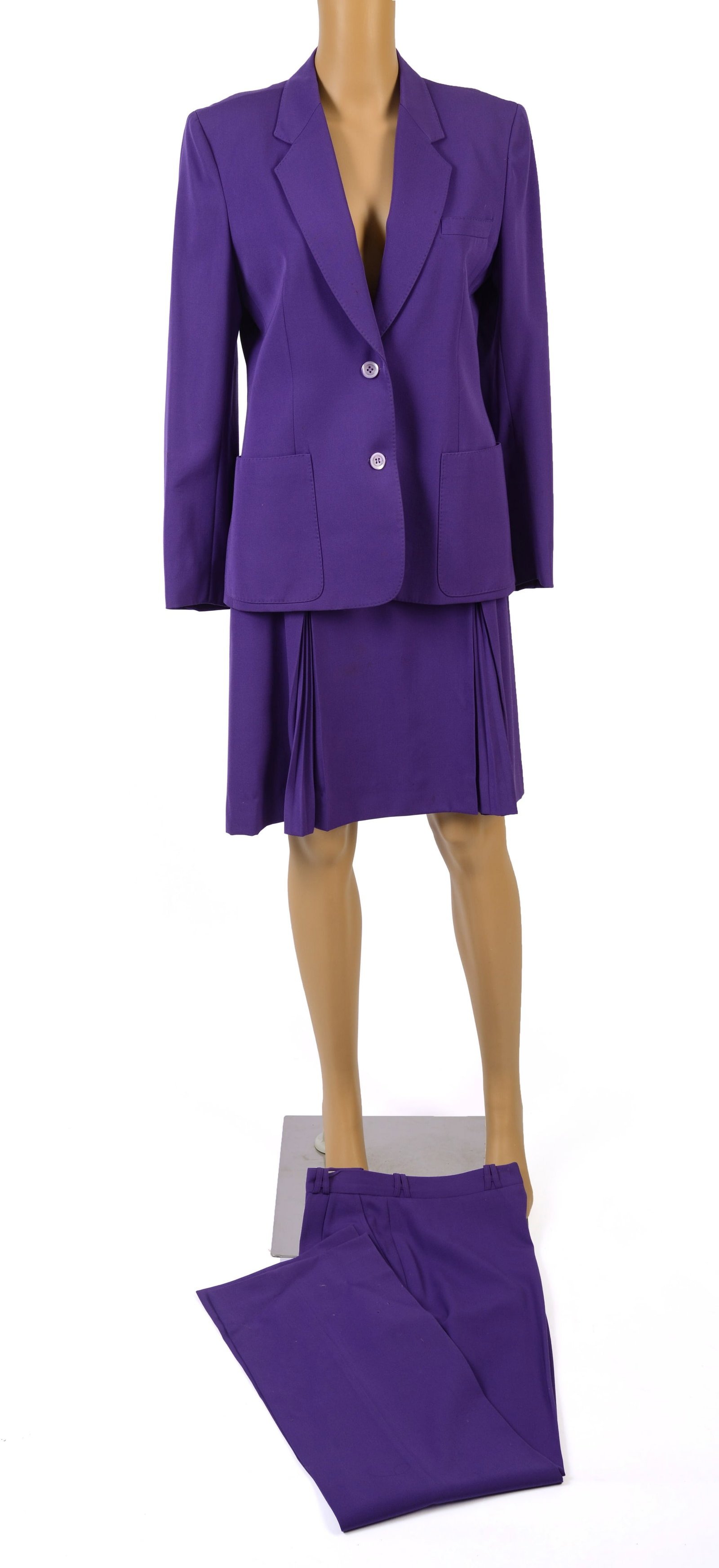 Alan Austin Purple Pant and Skirt Suit.: Size 12. Good condition. From the collection of Jane Morgan.