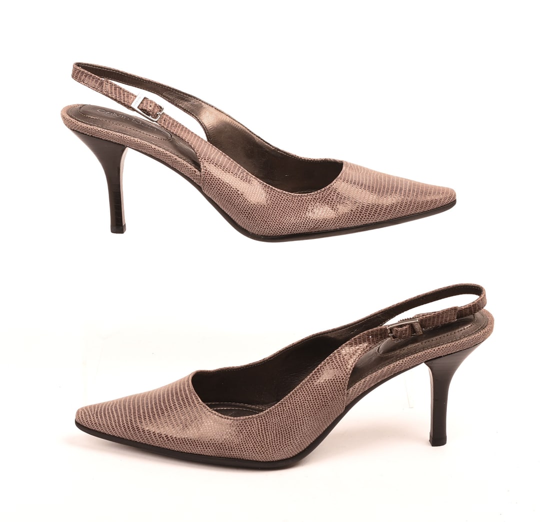 Calvin Klein Snakeskin Heels, Size 8.: From the collection of Jane Morgan. Like new condition.