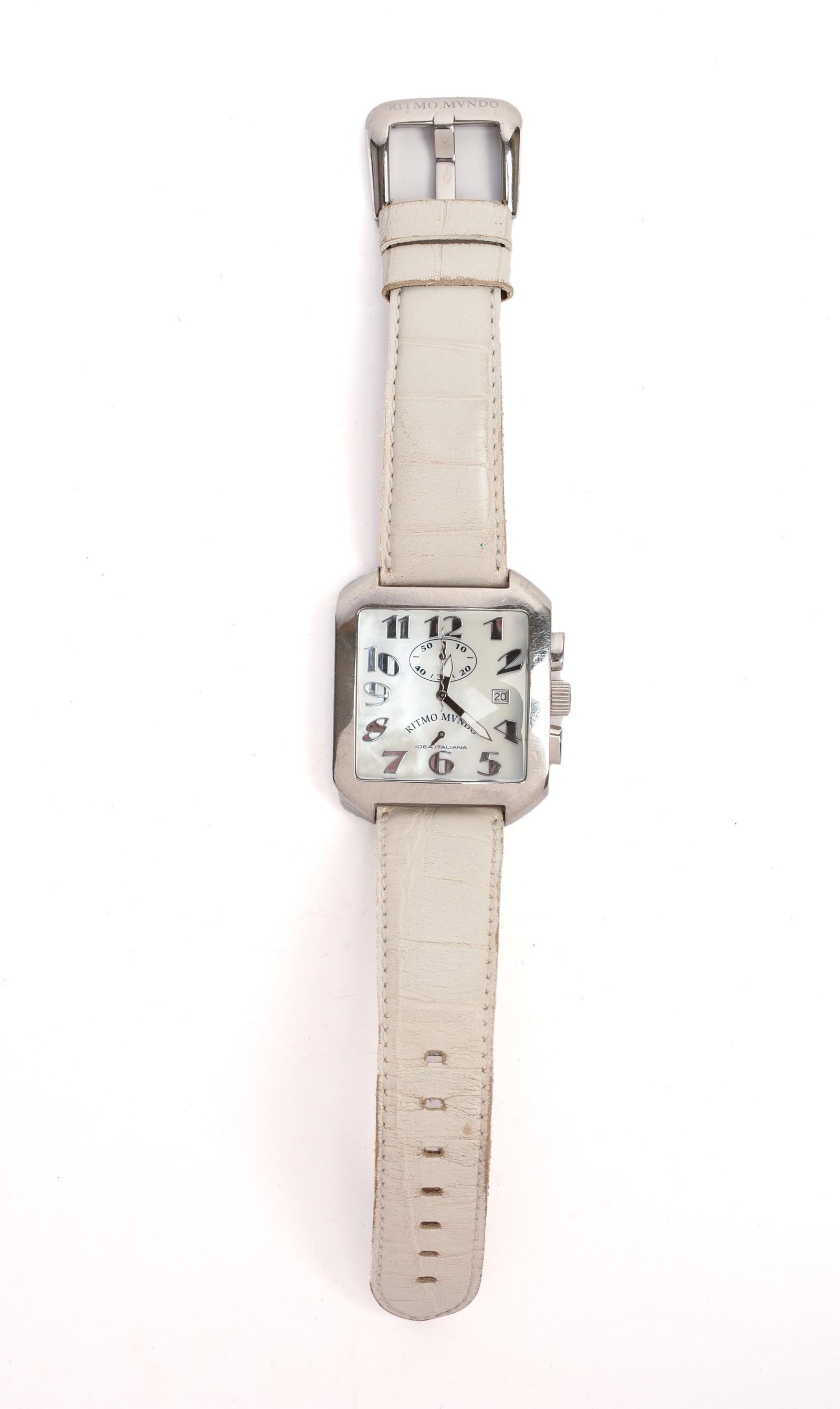 Ritmo Mundo Wrist Watch with Mother of Pearl Face.: From the collection of Jane Morgan. Case 1.5 x 1.5 inches. Good condition, not tested for operation.