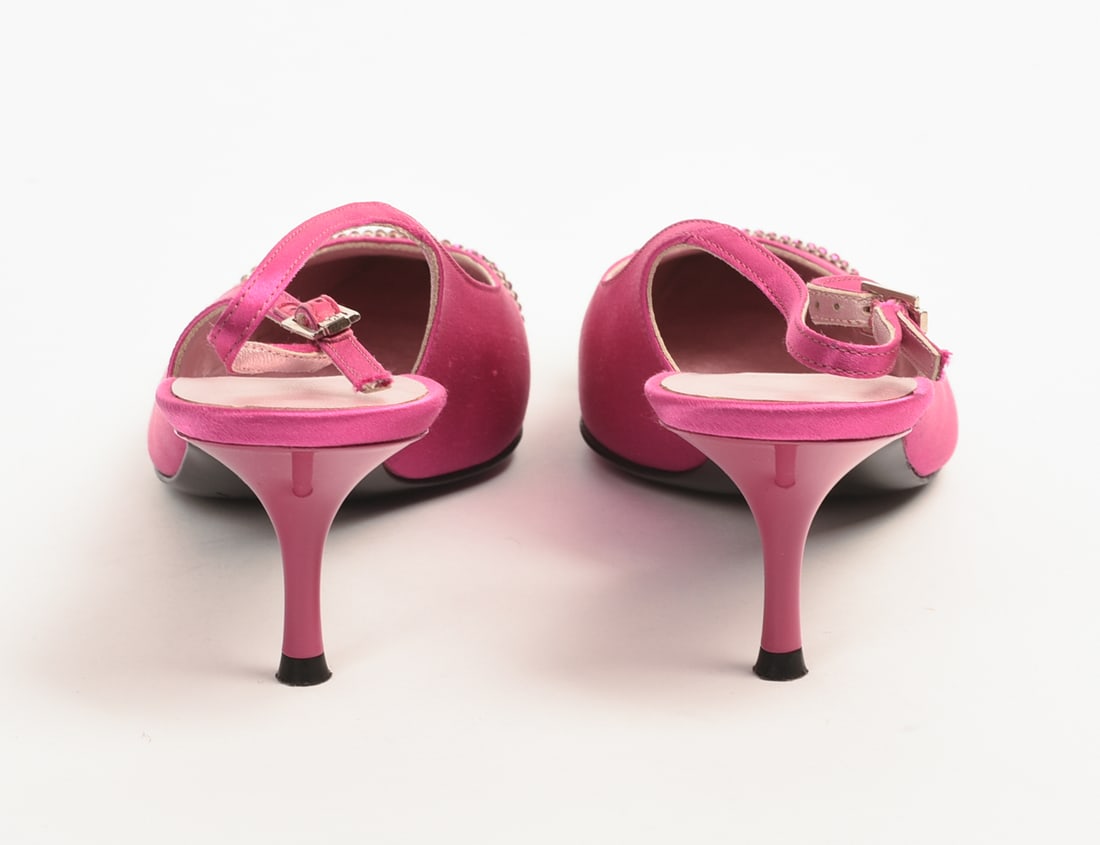 Escada Fuschia Backstrap Heels. - 5